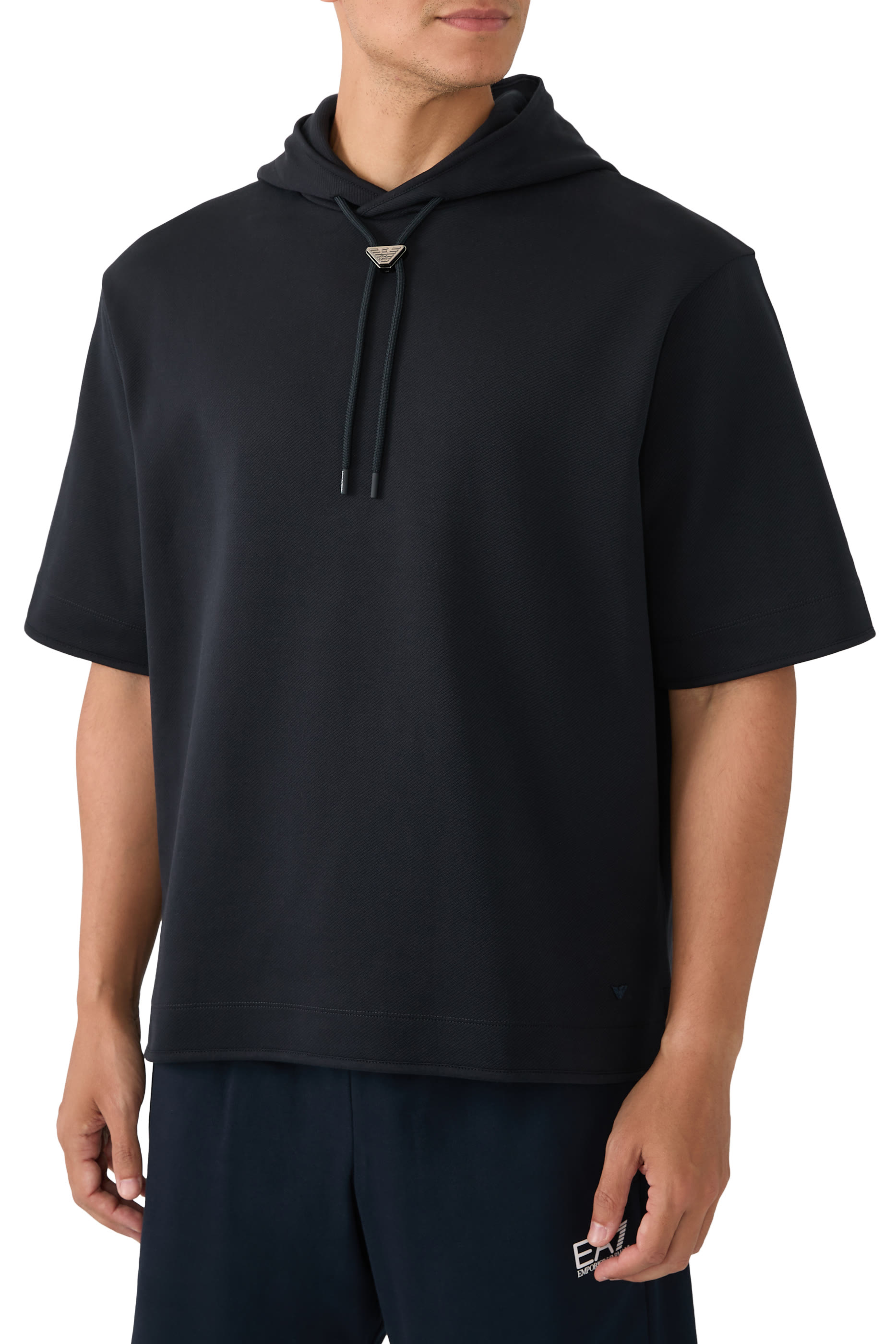 سويت شيرت بأكمام قصيرة وقصة واسعة مع غطاء للرأس، جيرسيه