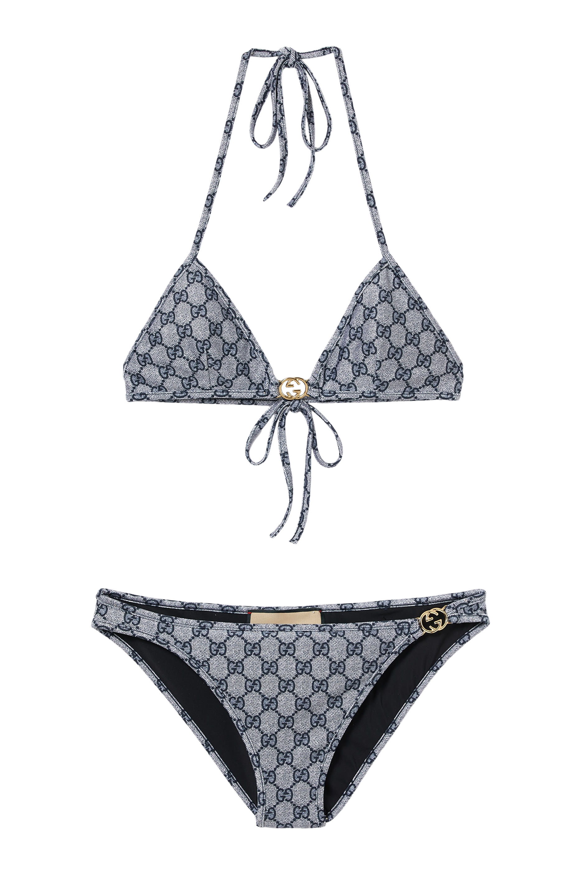 طقم بيكيني جيرسيه مطاطي بنقشة حرفي شعار الماركة