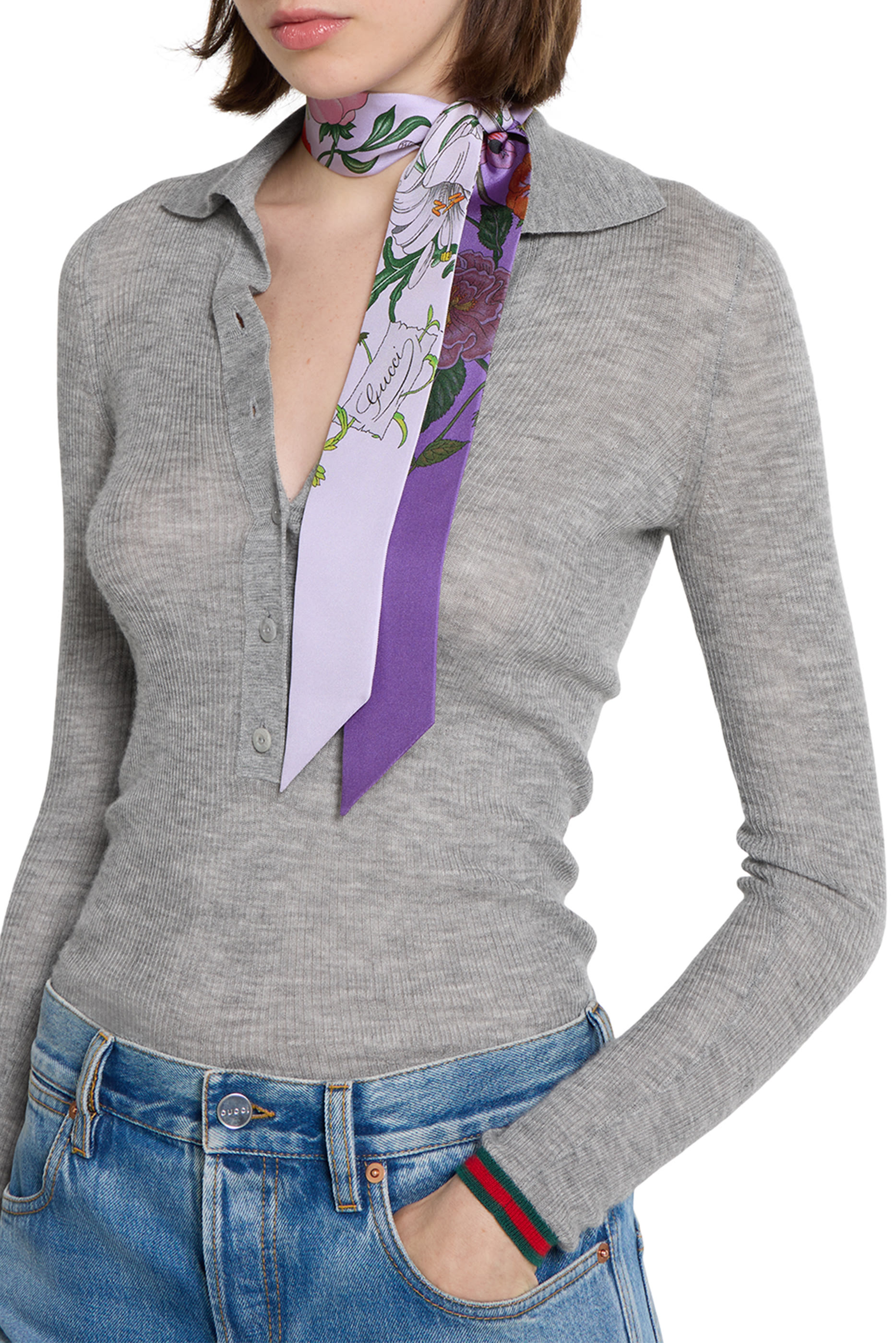  Printed Silk Twill Neck Bow