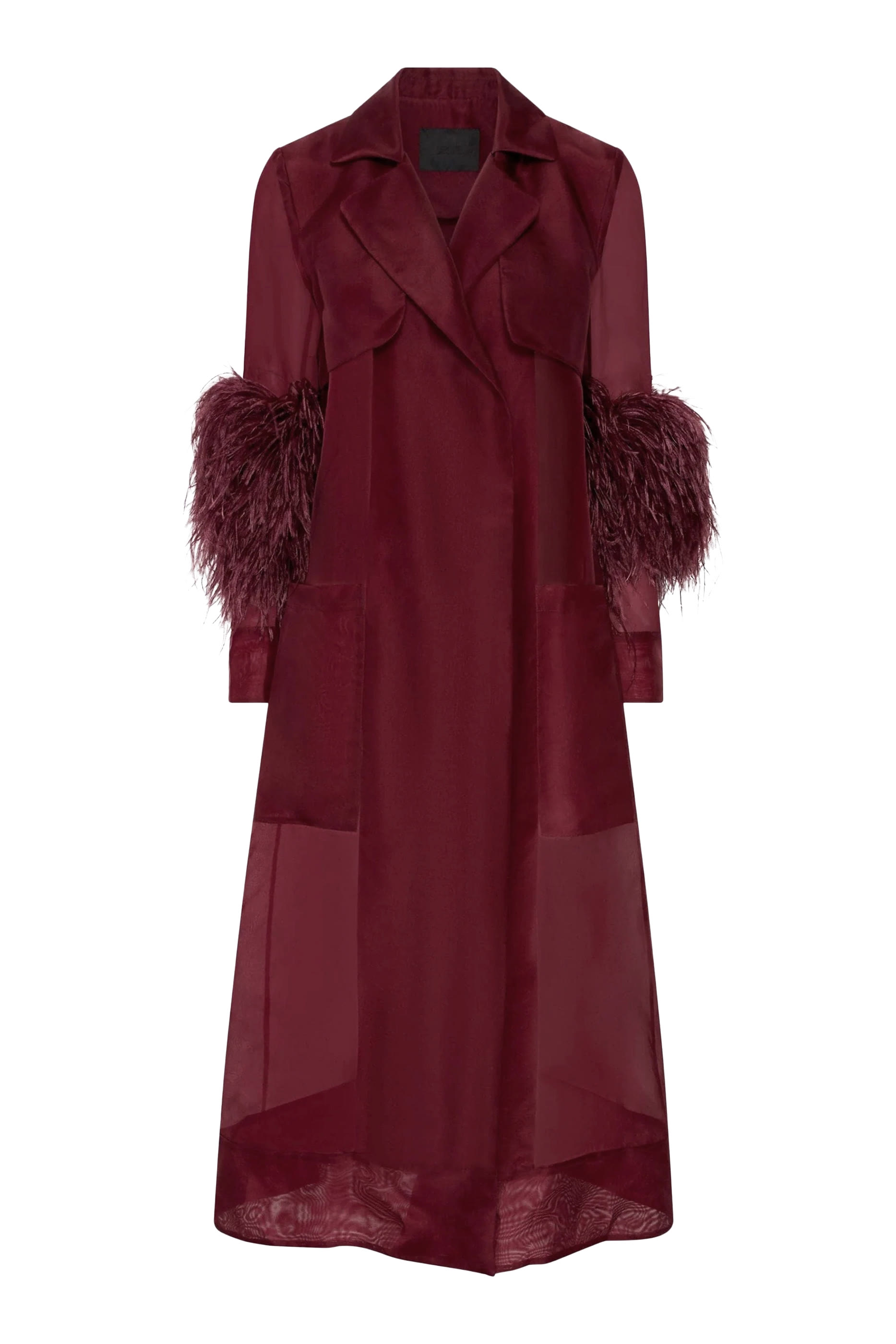 فستان داستر طويل شفاف أورجانزا مزين بالريش