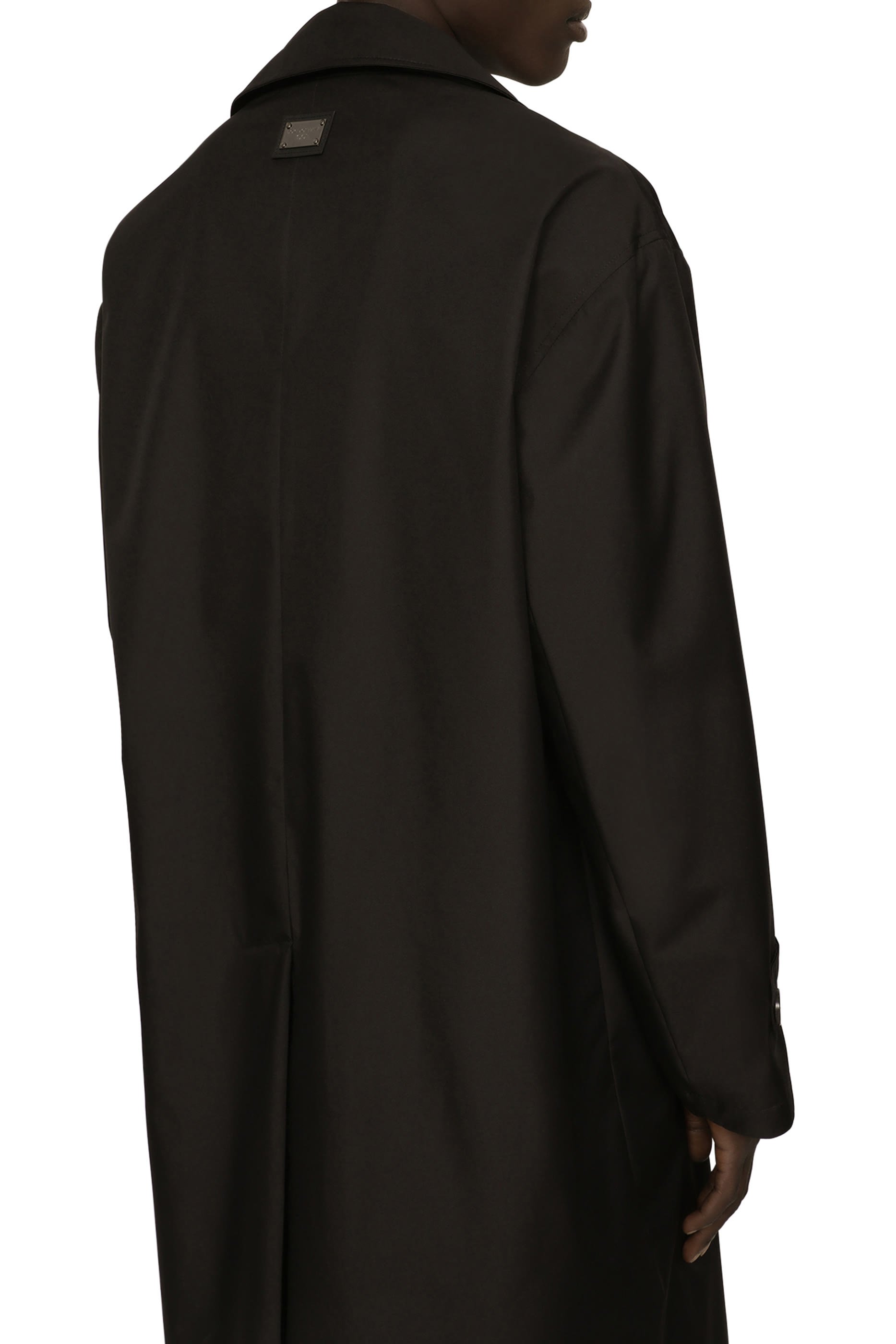 معطف ترنش برقعة شعار الماركة نايلون