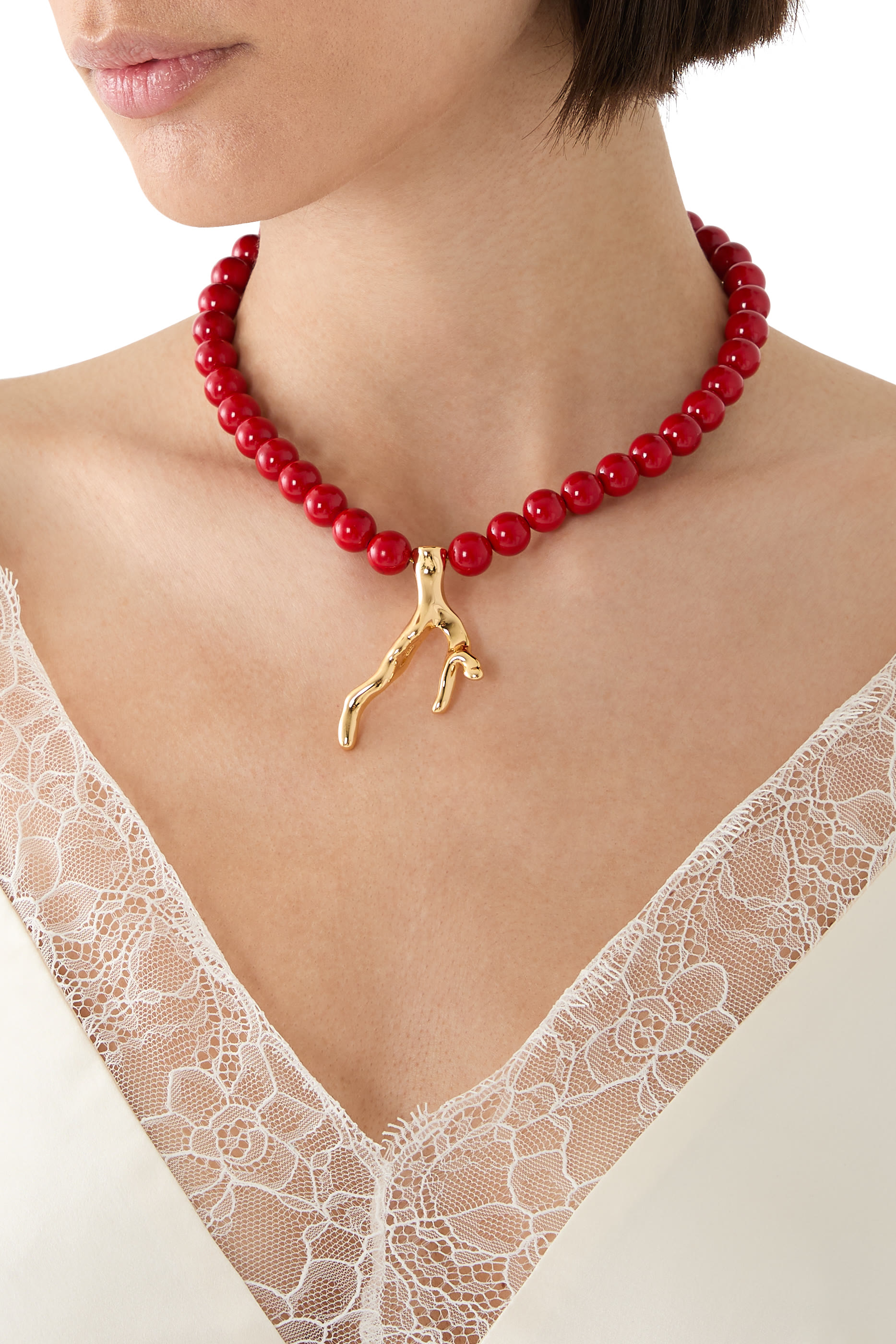 قلادة مرصعة بلؤلؤ بحلية بتصميم مرجان