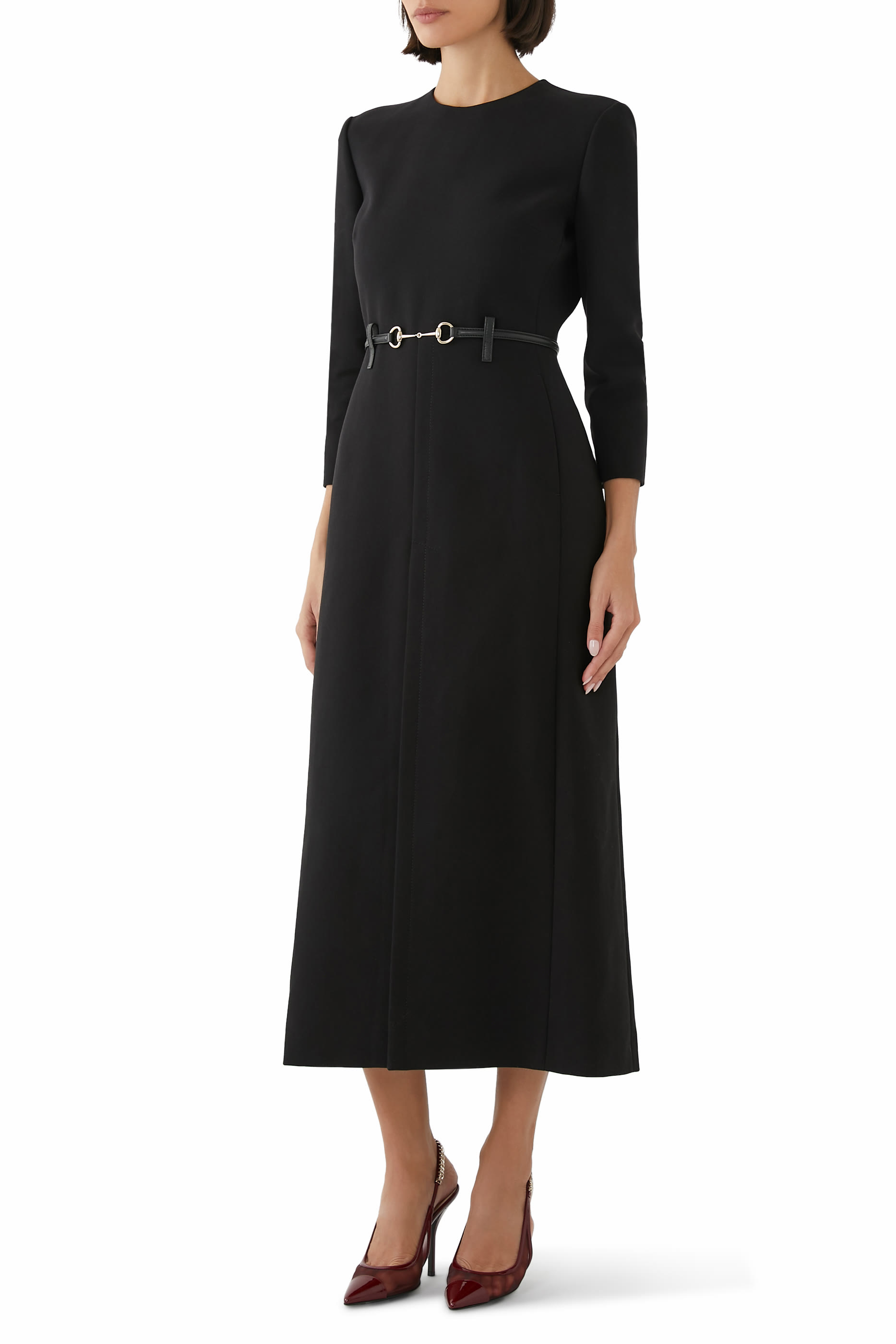 فستان كريب بحلية شعار الماركة قطن 