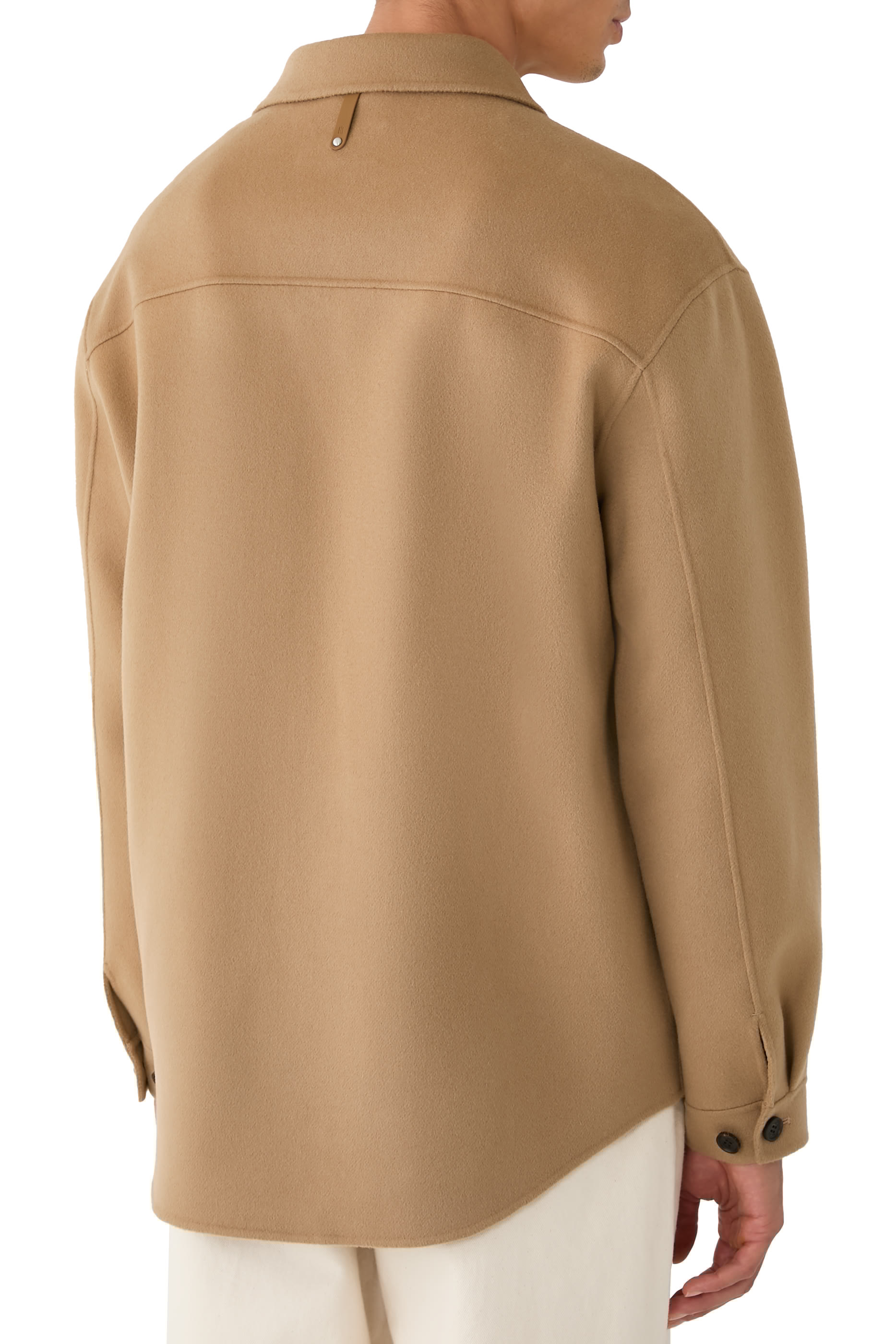 سترة إمانويل بتصميم بوجهين مع جيب برقعة جلد، صوف