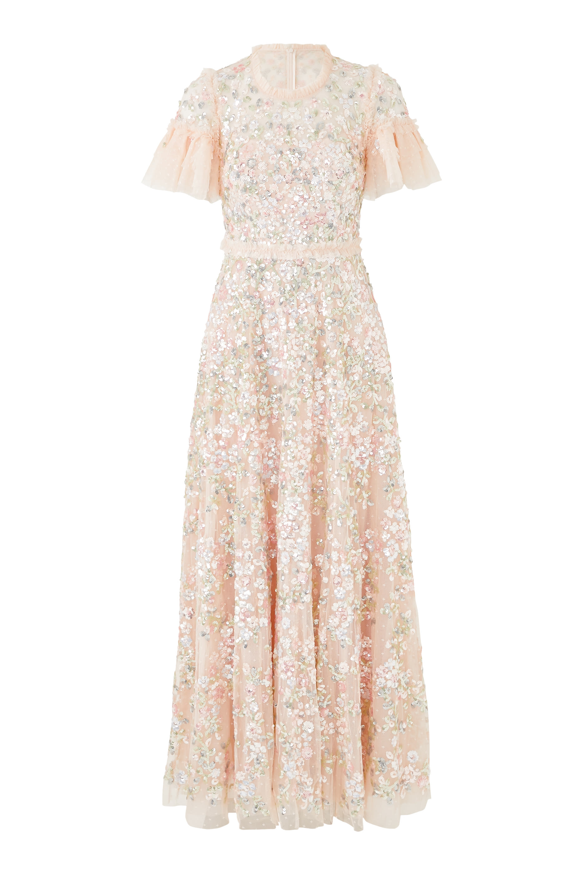 فستان سهرة دريم جارلاند بياقة مستديرة وترتر