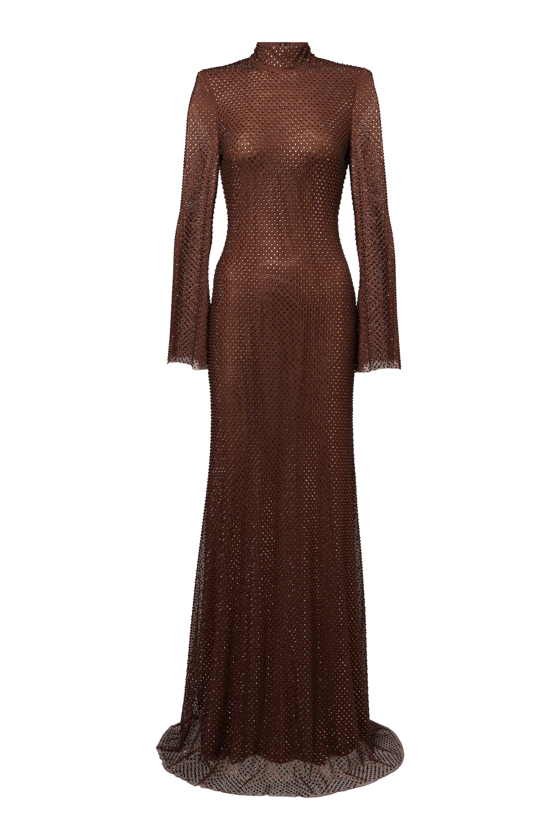 فستان طويل مرصع بأحجار الراين قماش شبكي