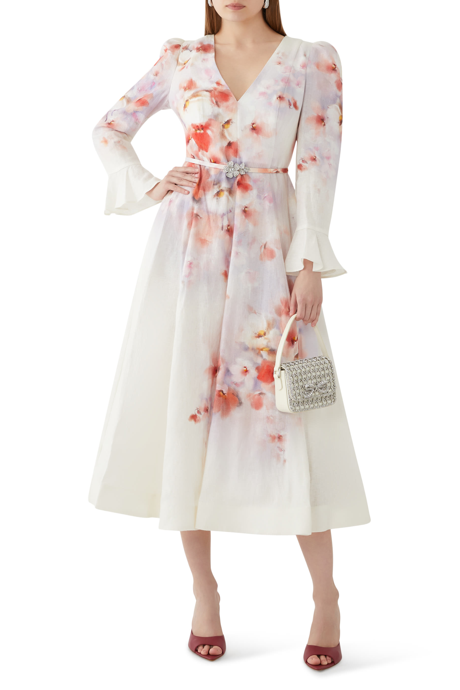 فستان كراش متوسط الطول بأكمام بكشكش