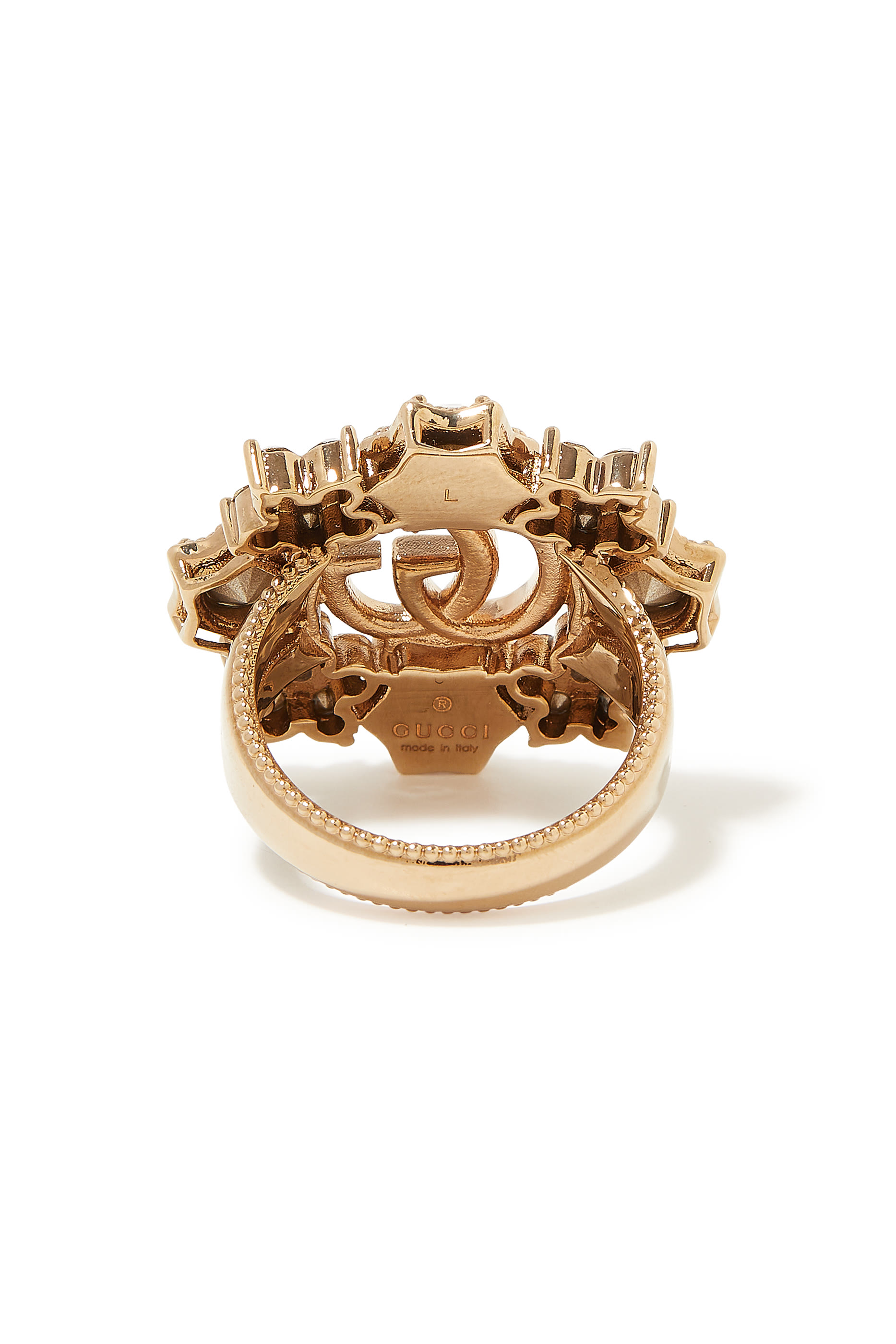 خاتم بتصميم زهرة بحرفي شعار الماركة مرصع بالكريستال معدن مطلي بالذهب