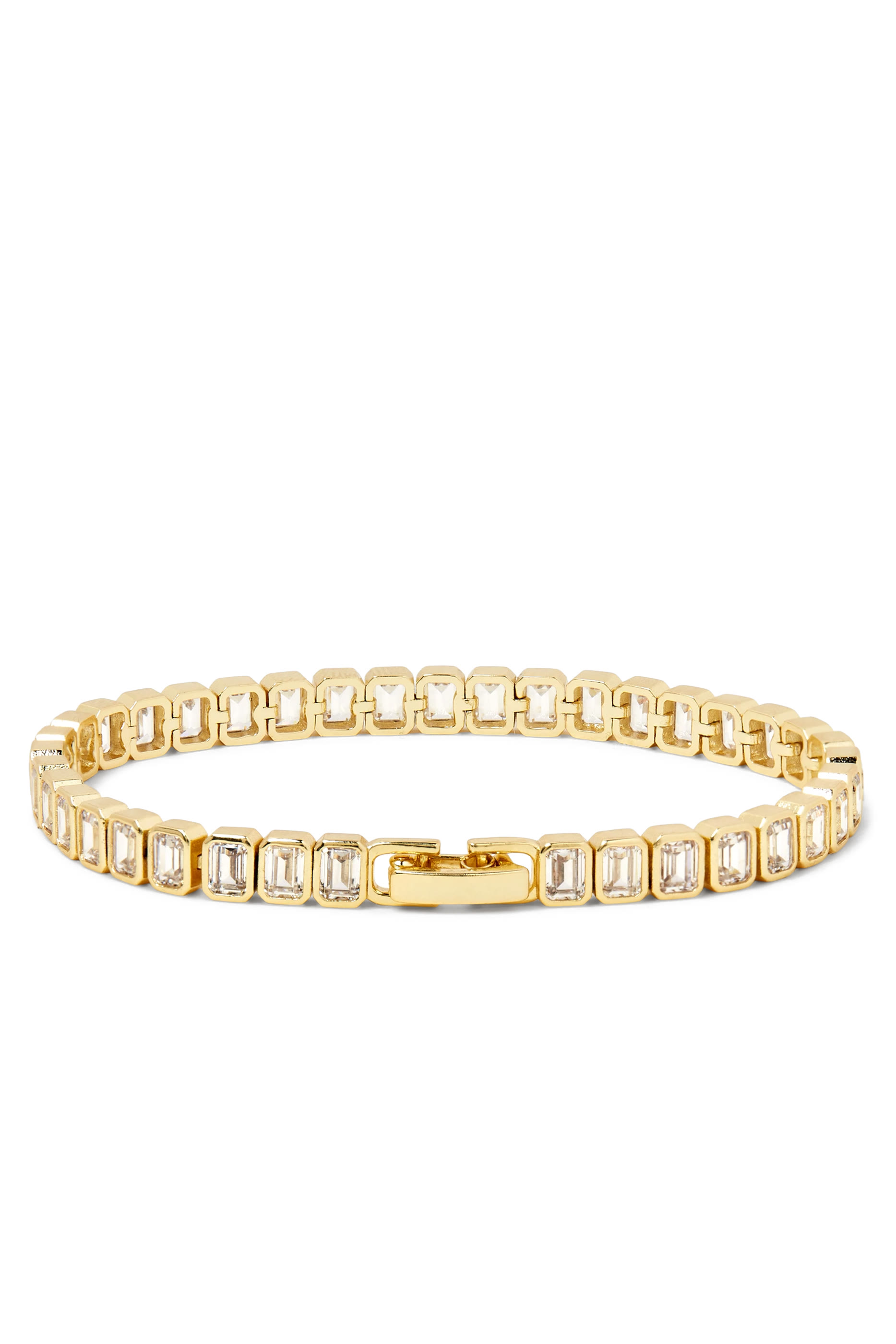 سوار تنس مرصع بأحجار زركونيا مستطيلة فضة إسترلينية مطلية ذهب عيار 14