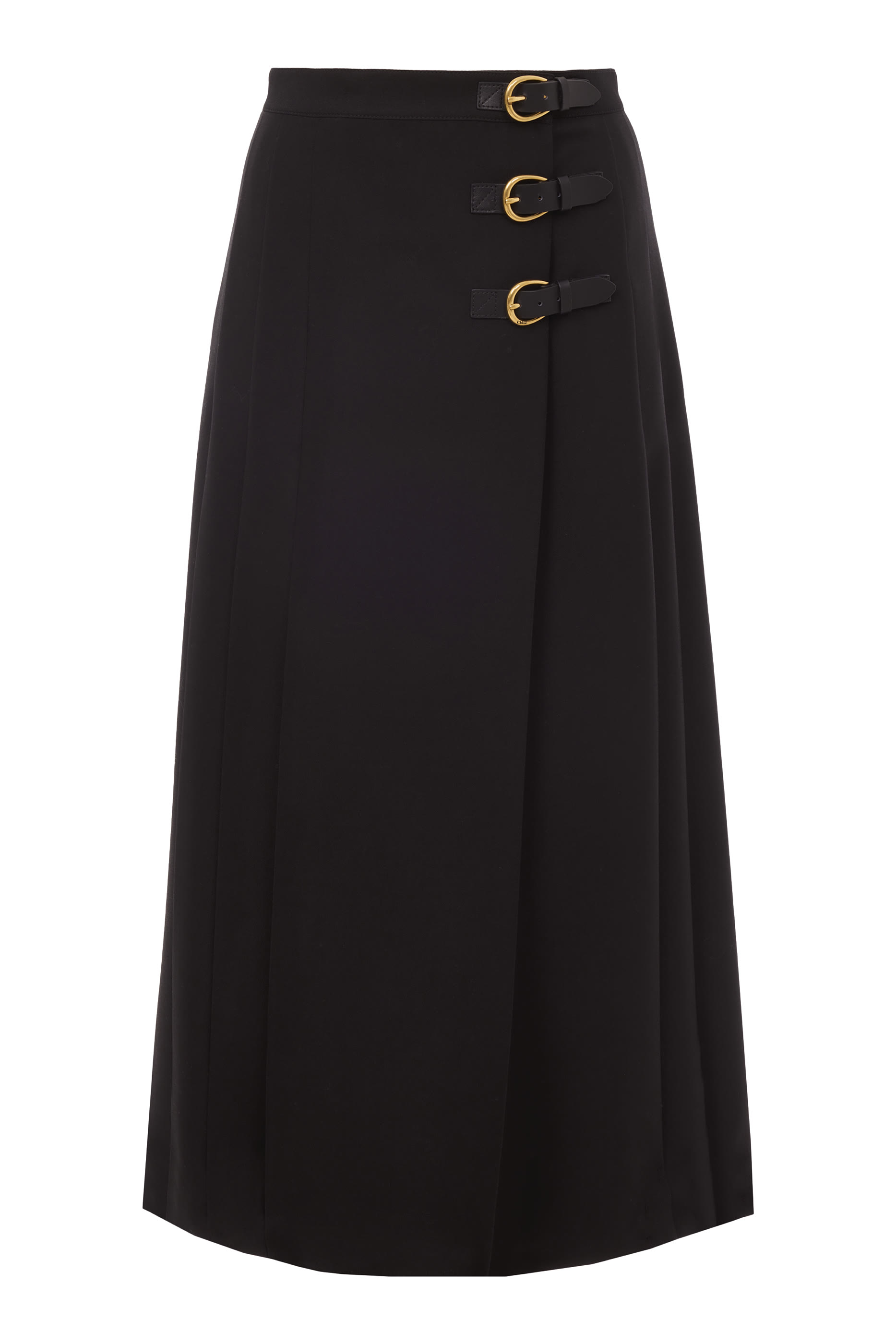 تنورة متوسطة الطول بطيات وأشرطة جلد بمشابك