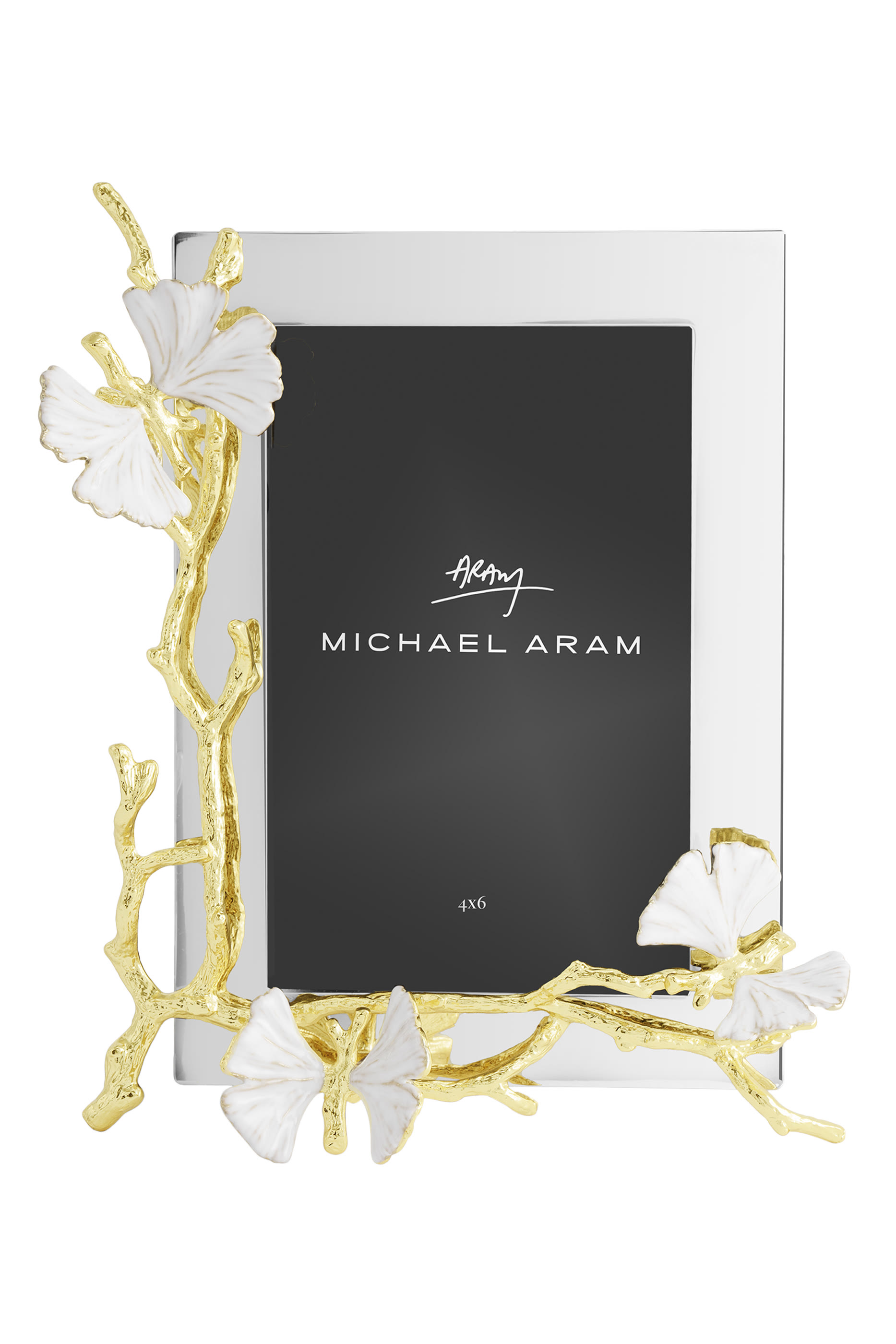 إطار صور بتصميم فراشة الجنكة بلون ذهبي عاكس للضوء، 4x6