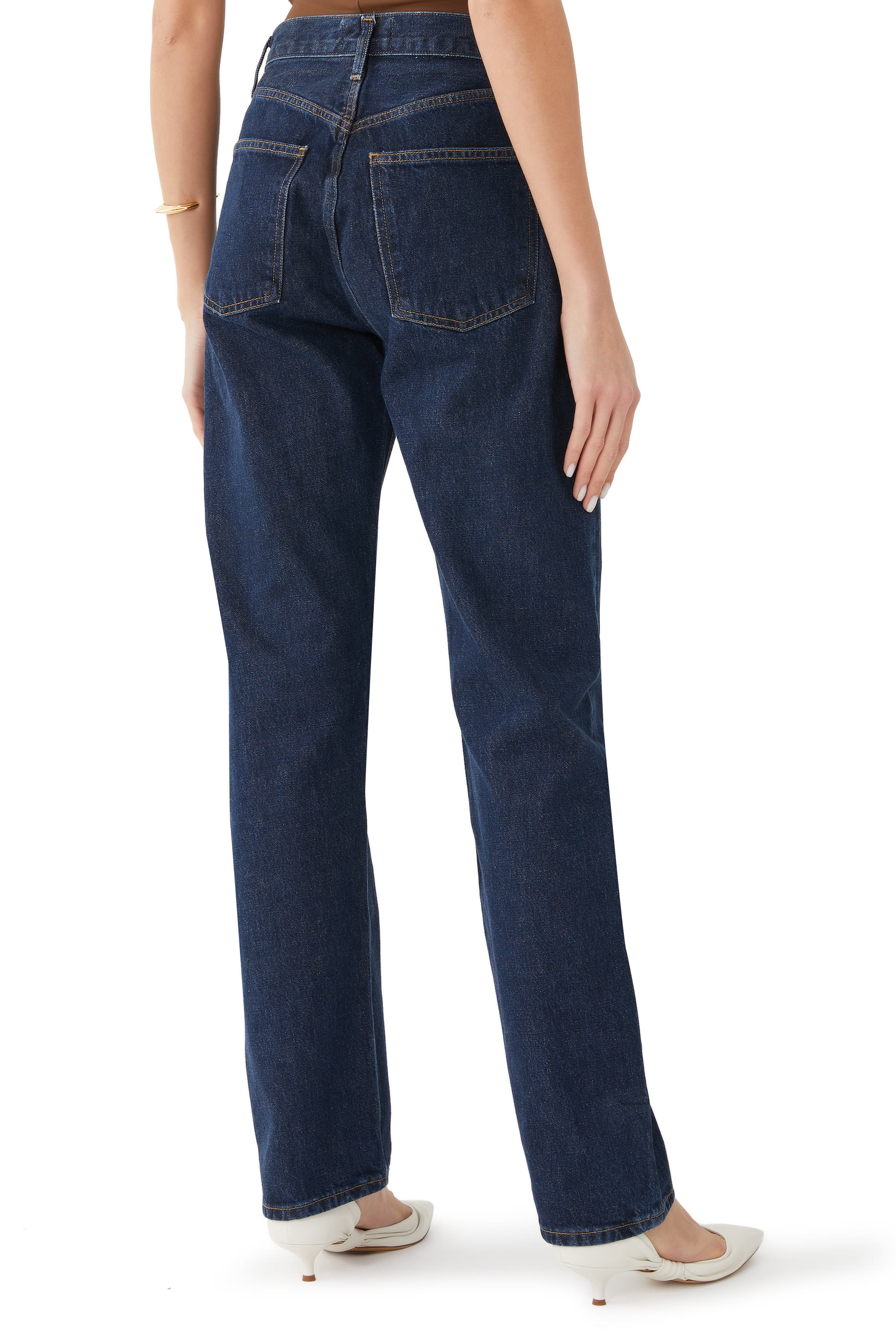 بنطال ناينتيز بخصر مرتفع مزموم وقصة مستقيمة