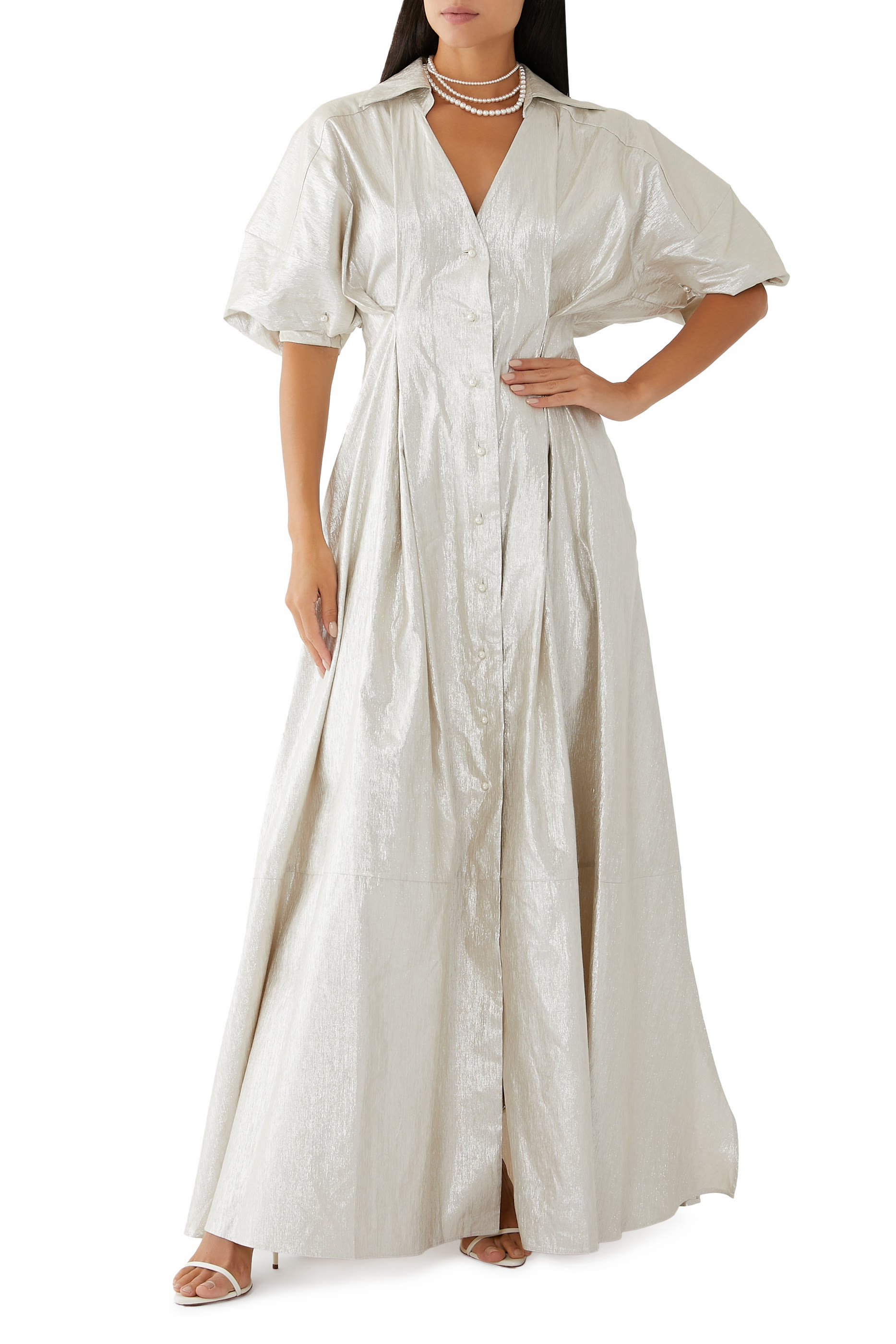 فستان طويل أونستي أوبنز مزيج كتان لامع