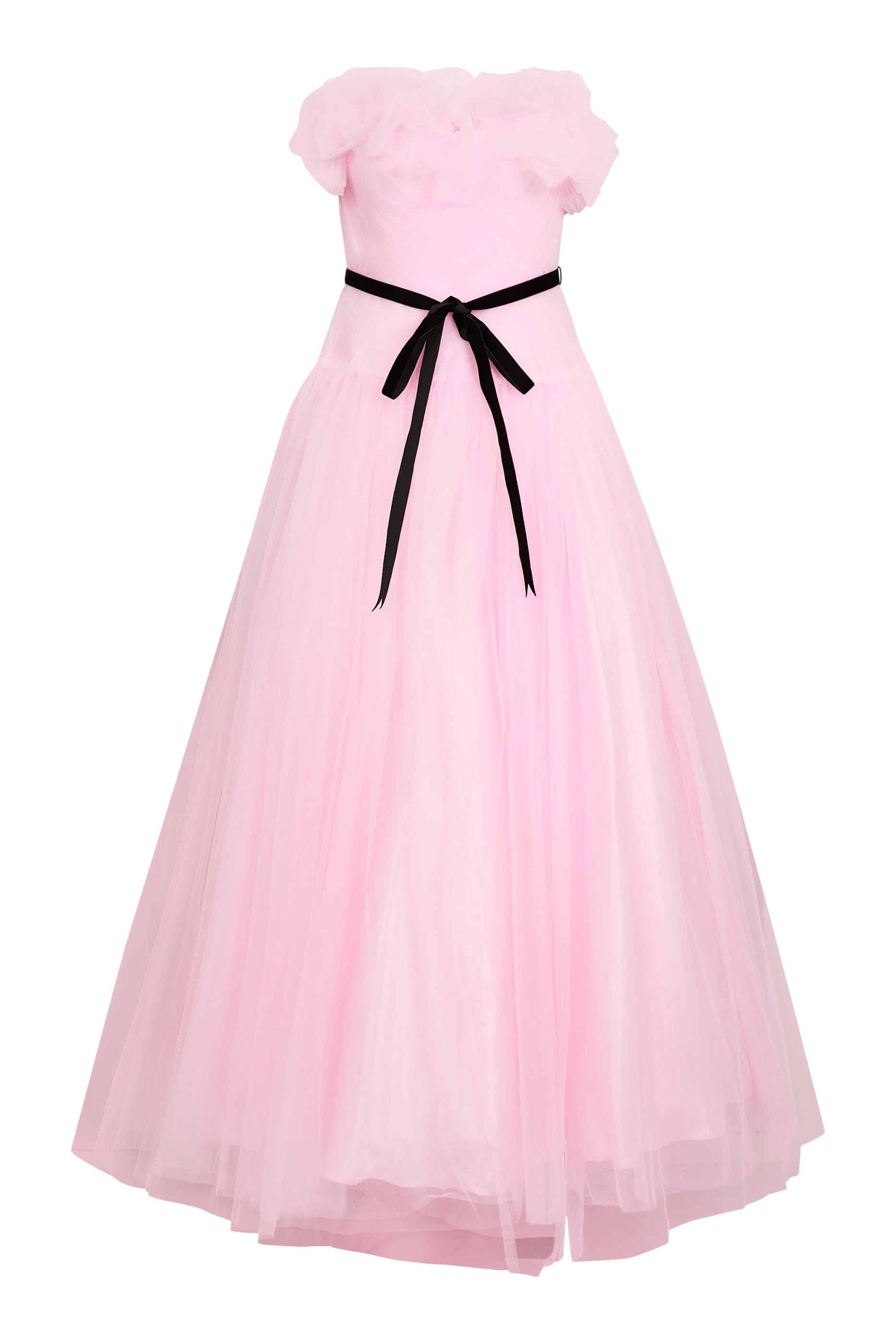 فستان سهرة بقصة واسعة مزين بكشكش تول