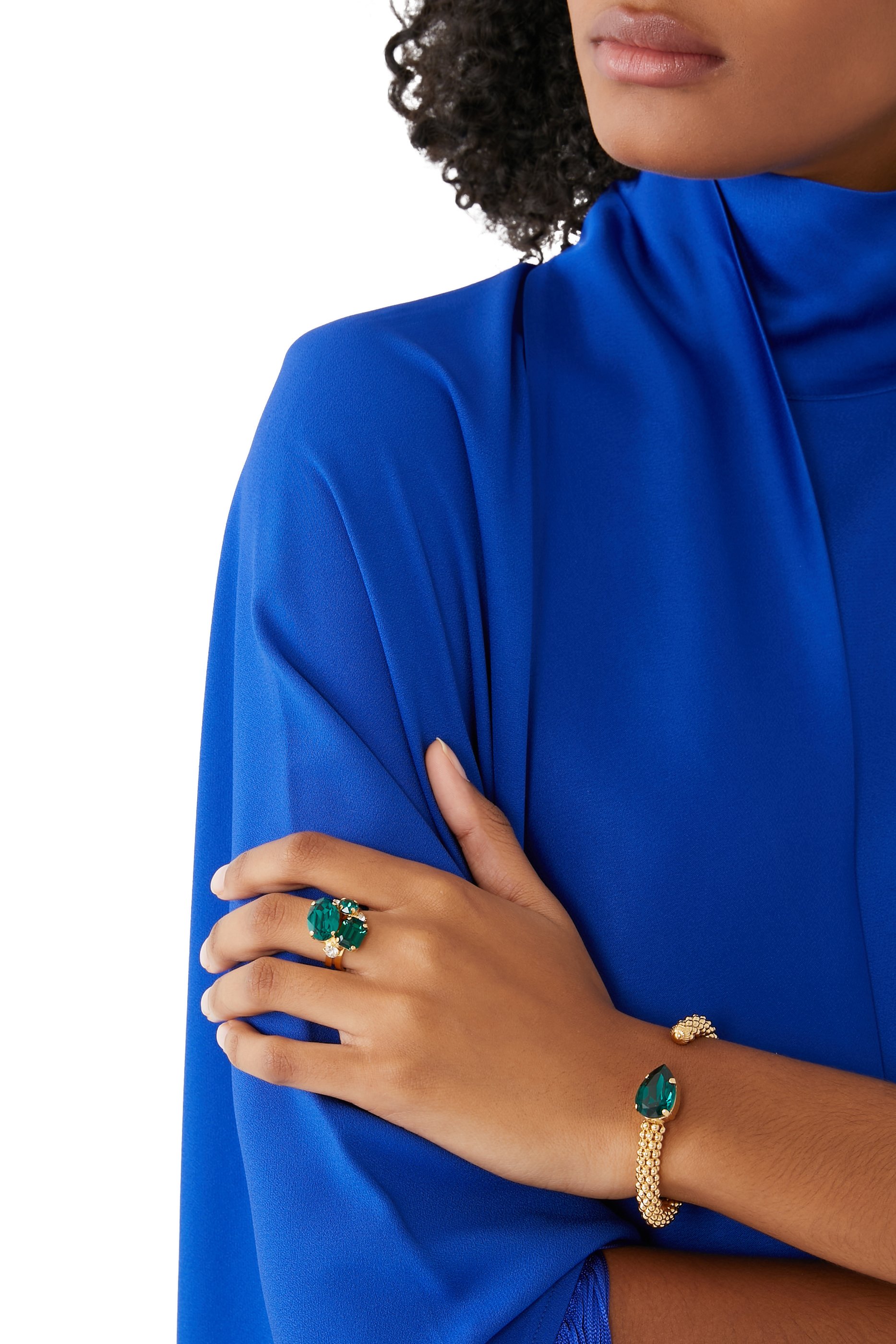 خاتم كارولينا صغير مرصع بكريستال سواروفسكي، طلاء بالروديوم وذهب عيار 18