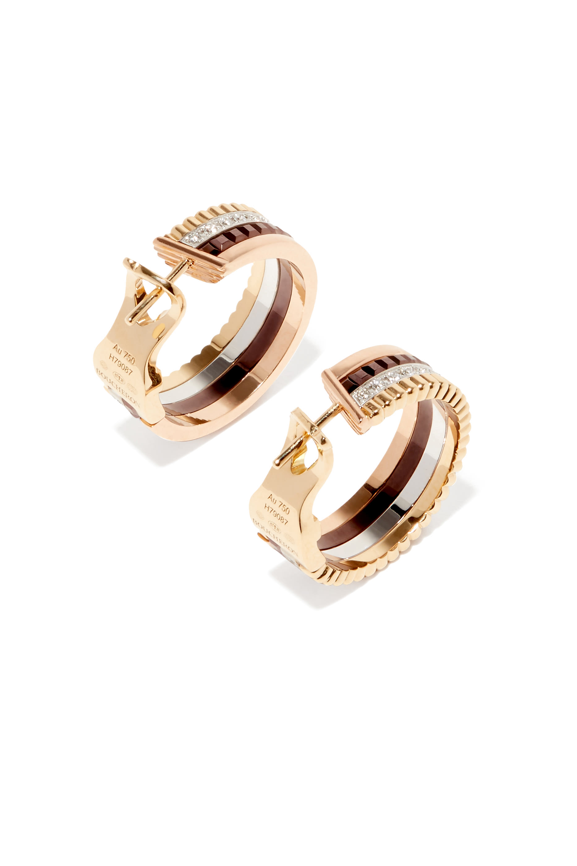 Quatre Classique Hoop Earrings, 18k Mixed Gold & Diamonds