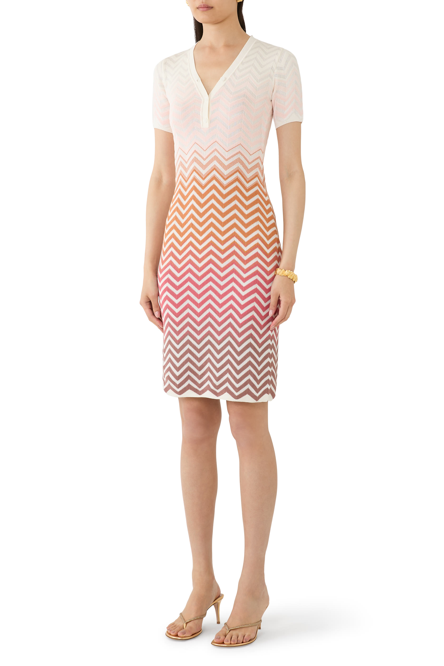 فستان شيفرون متوسط الطول بألوان متدرجة قطن وفيسكوز