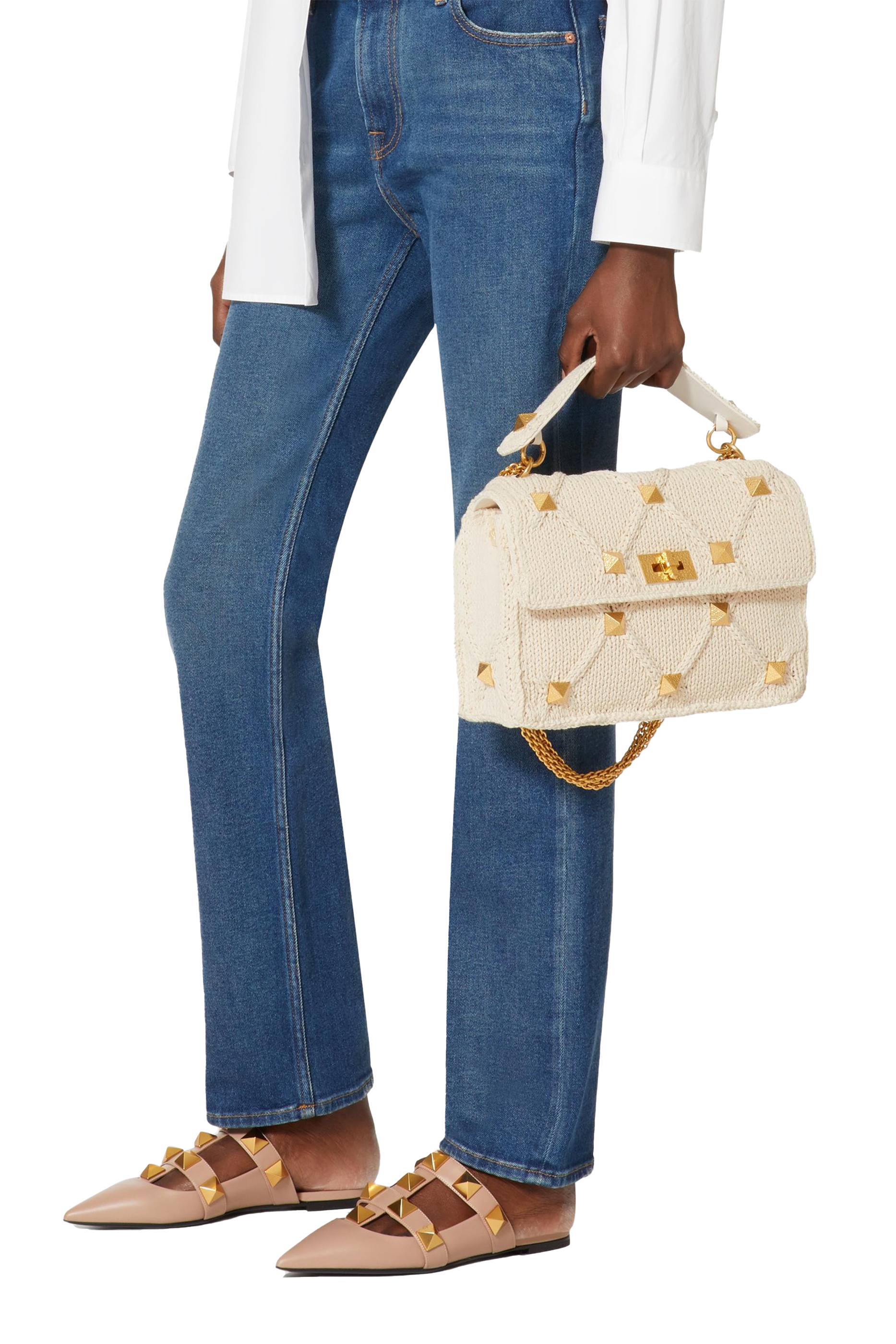 حقيبة فالنتينو غارافاني رومان بحلي هرمية منسوجة