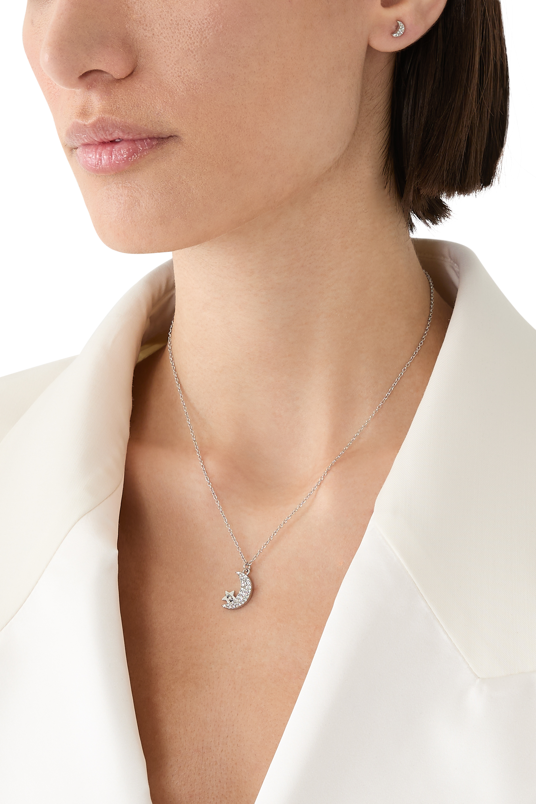 طقم قلادة بتصميم لرمضان بدلاية على شكل هلال بشعار الماركة معدن