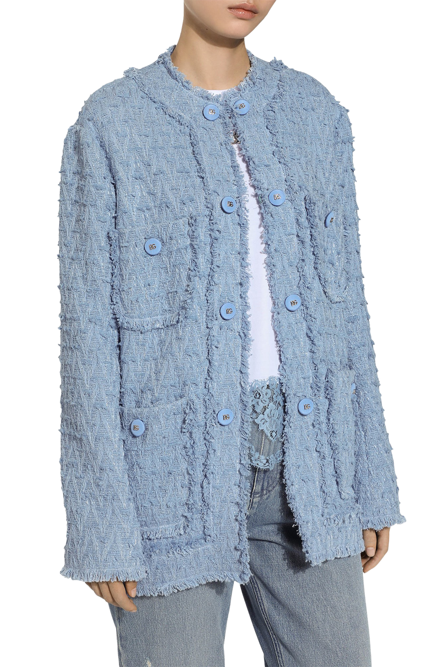 جاكيت بصف أزرار وحياكة مكشكشة قطن