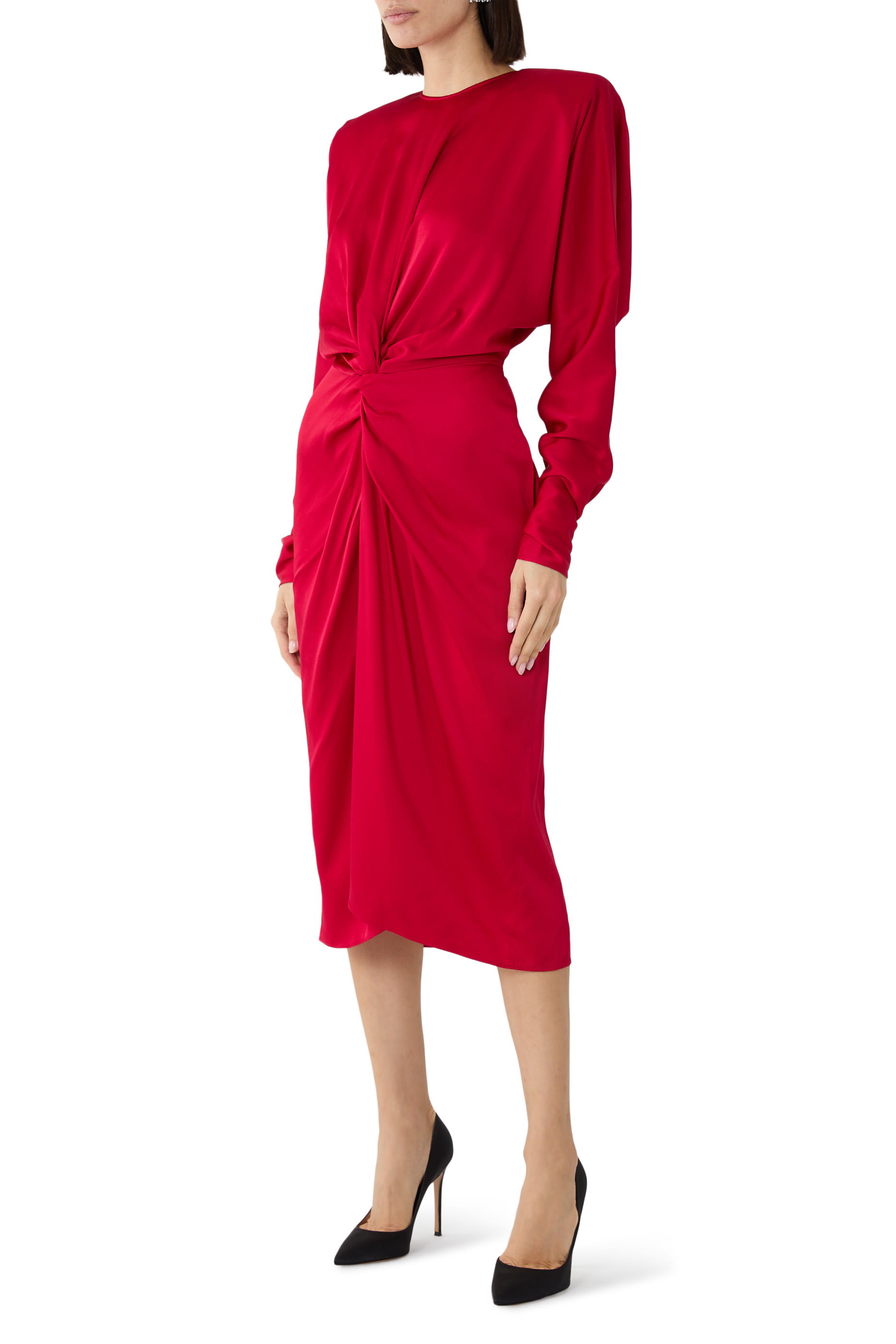  Satin Twist Midi Dress