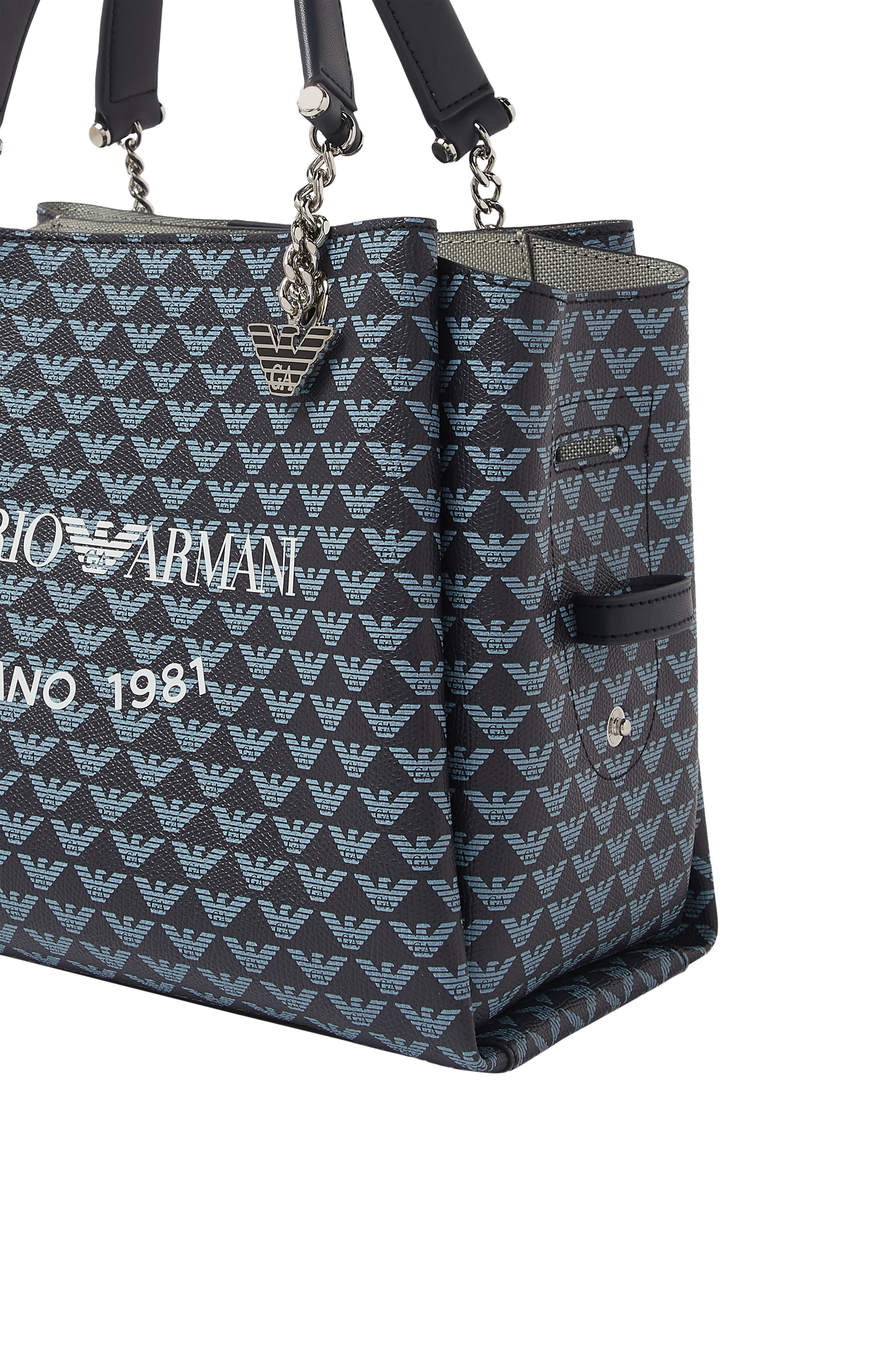 حقيبة يد مزينة كليا بنقشة شعار الماركة وحلية النسر