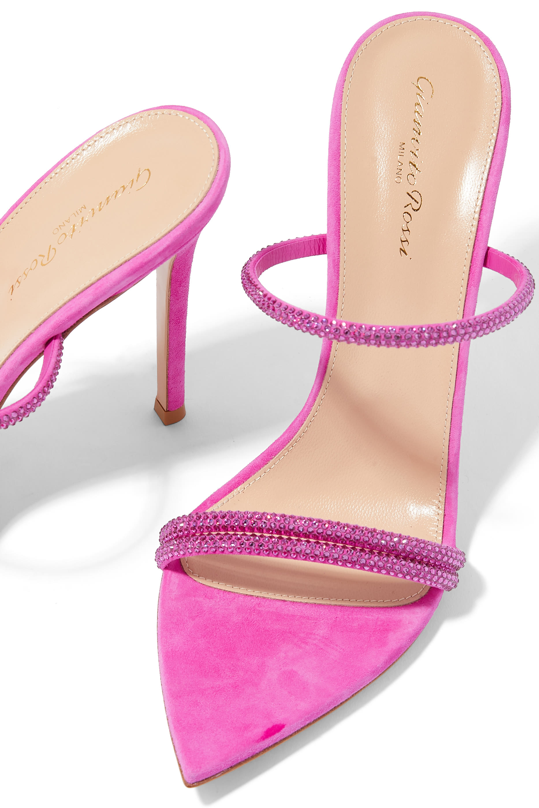 حذاء كان مفتوح من الخلف 105 بسير مزدوج مرصع بالكريستال جلد