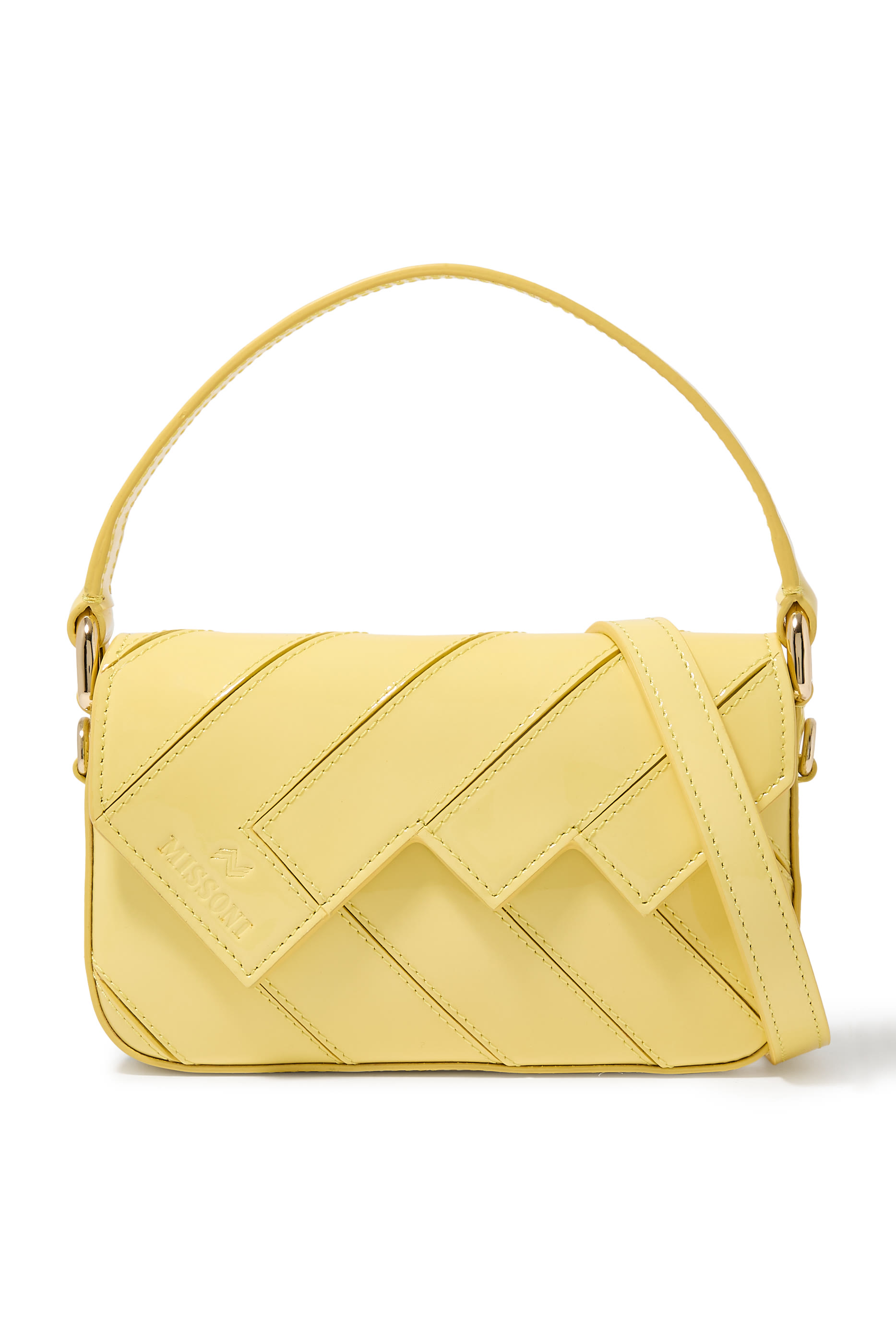 حقيبة كتف صغيرة جلد لامع بتصميم مموج