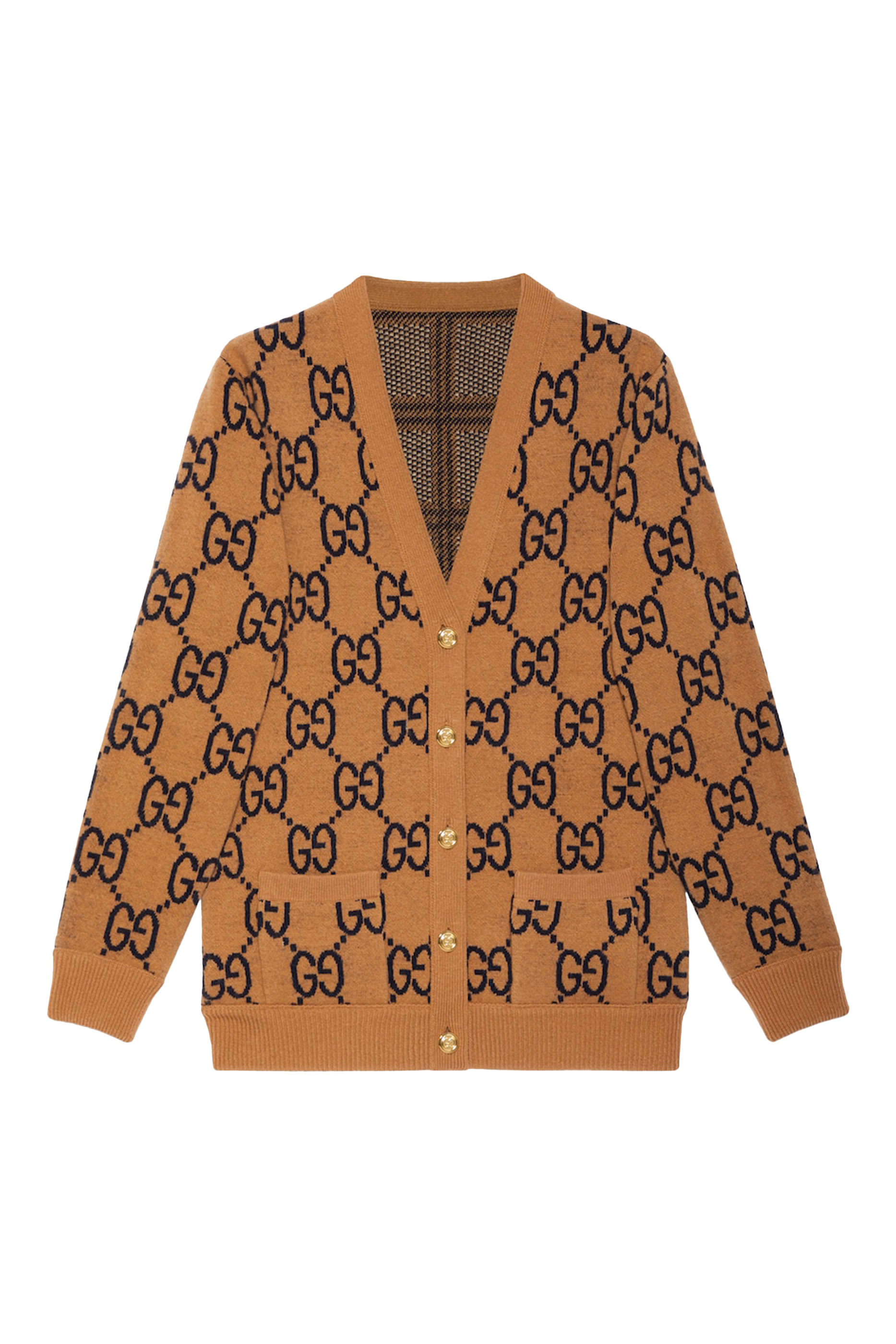 كارديجان بتصميم وجهين ونقشة مربعات صوف