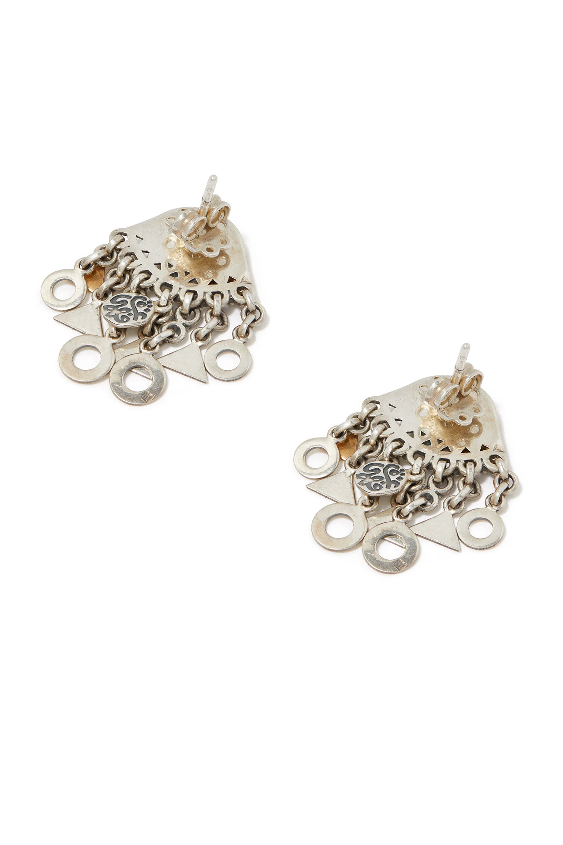 أقراط ستيتمنت مزينة بحلي ذهب أصفر عيار 18 وفضة إسترلينية