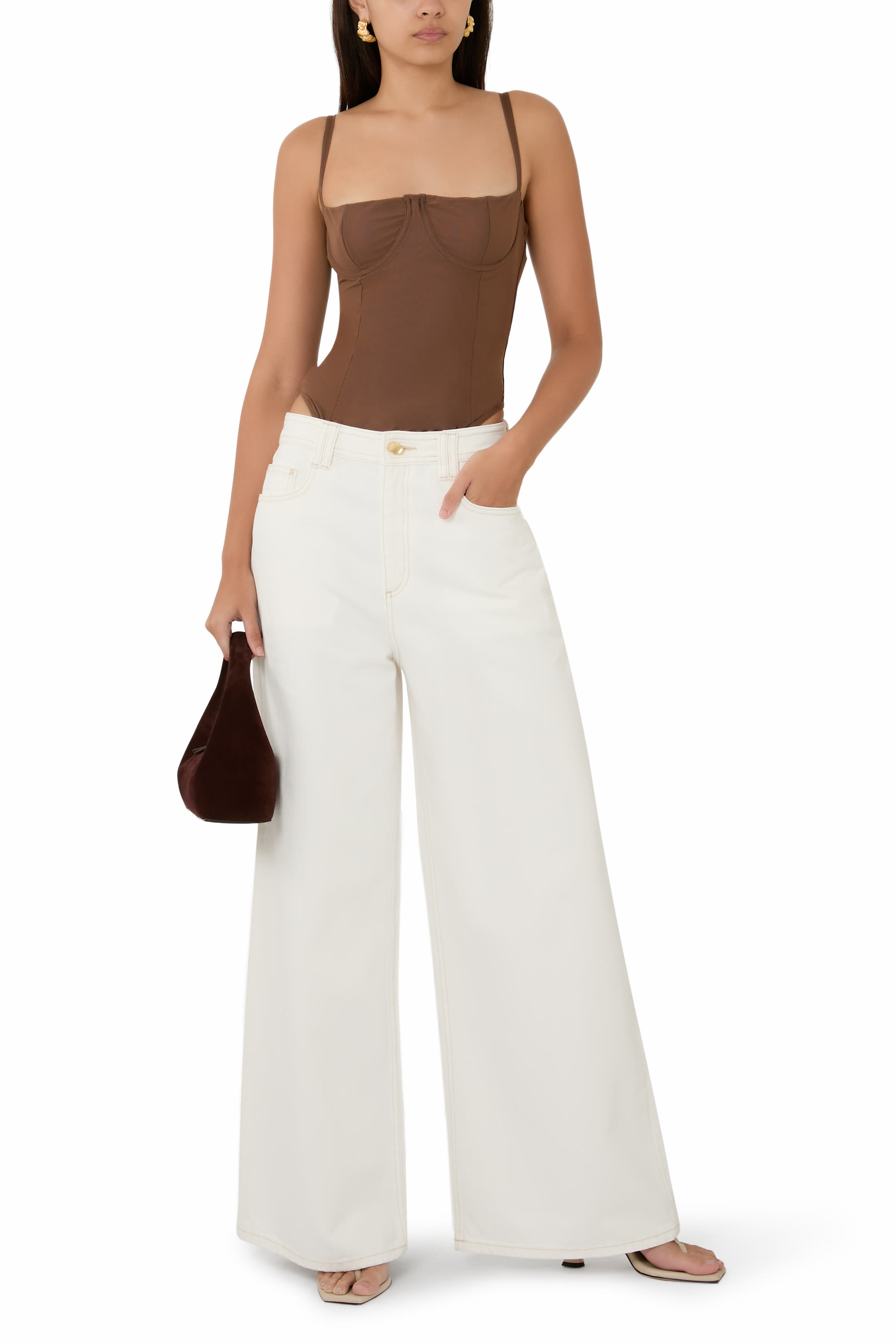 بودي سوت بصدرية بنمط مشد قماش شبكي