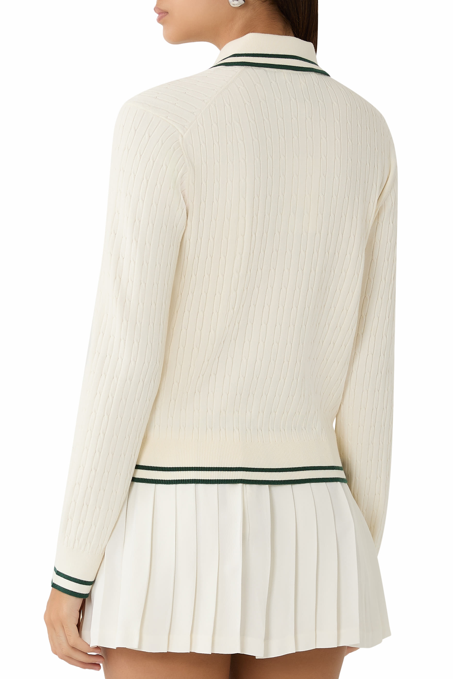 قميص بولو بشعار الماركة نسيج بغرزة ضفيرة صغيرة