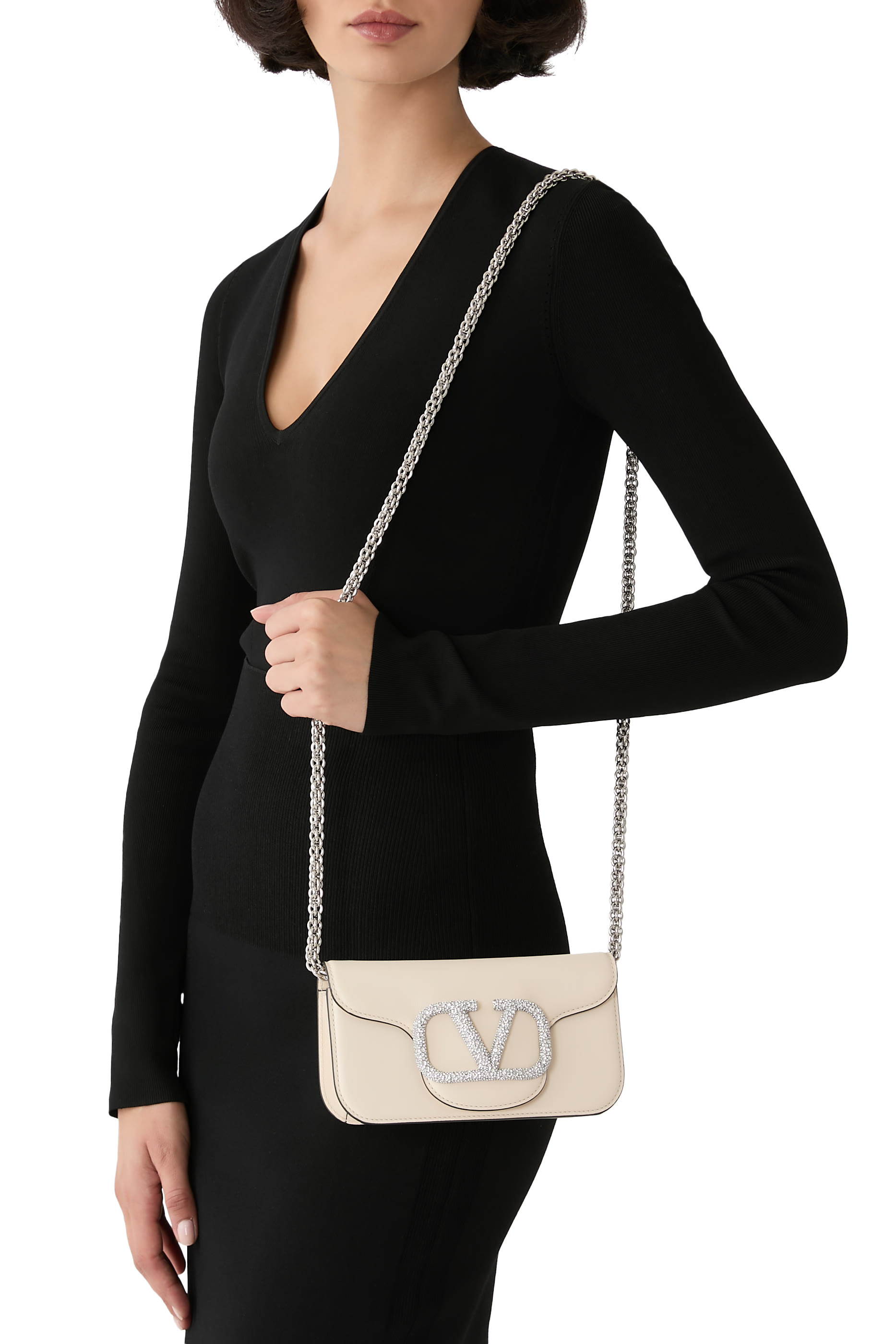 حقيبة كتف لوكو صغيرة بشعار الماركة المرصع بأحجار براقة