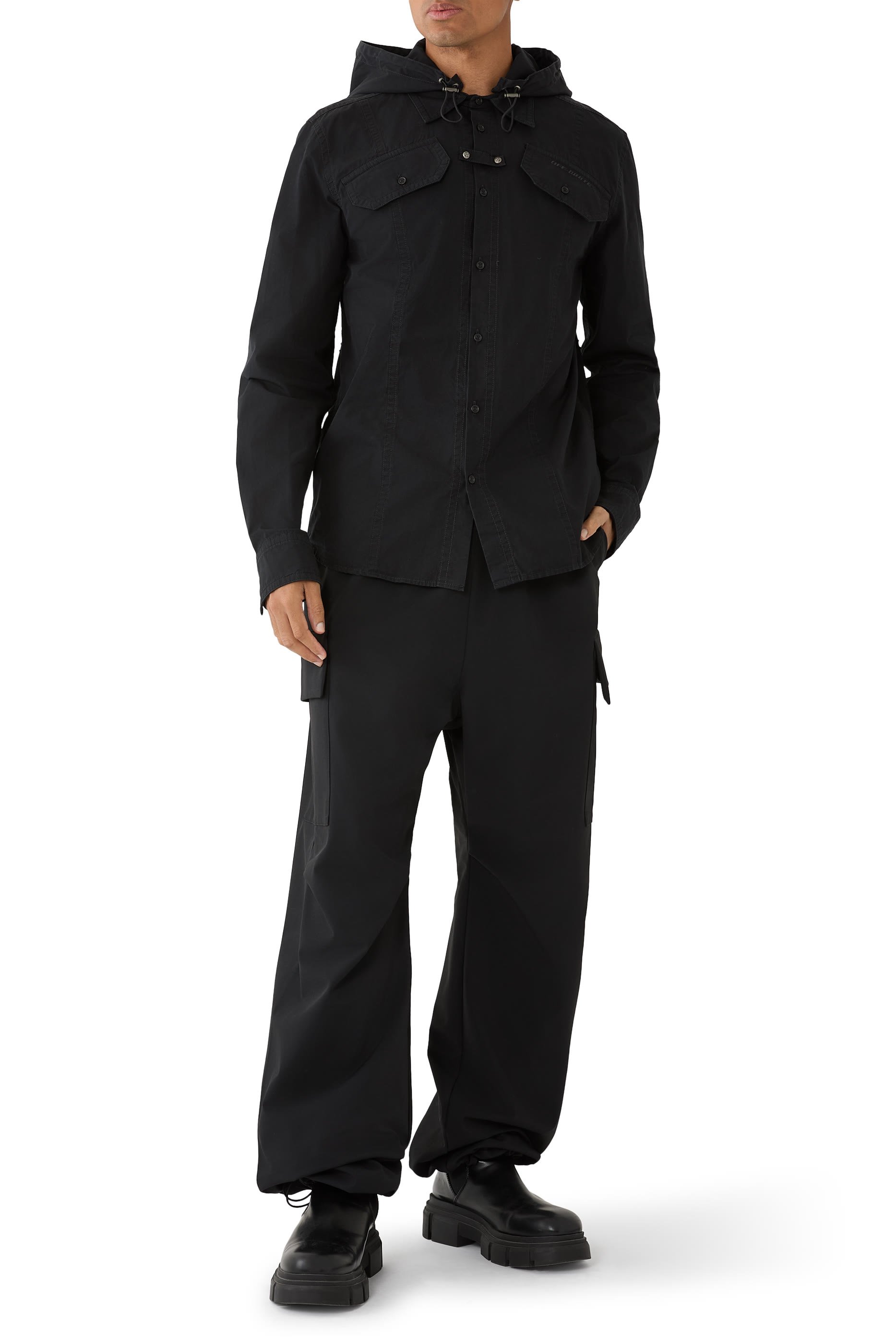 قميص بتصميم عسكري بقصة عادية وراية مطرزة بوبلين