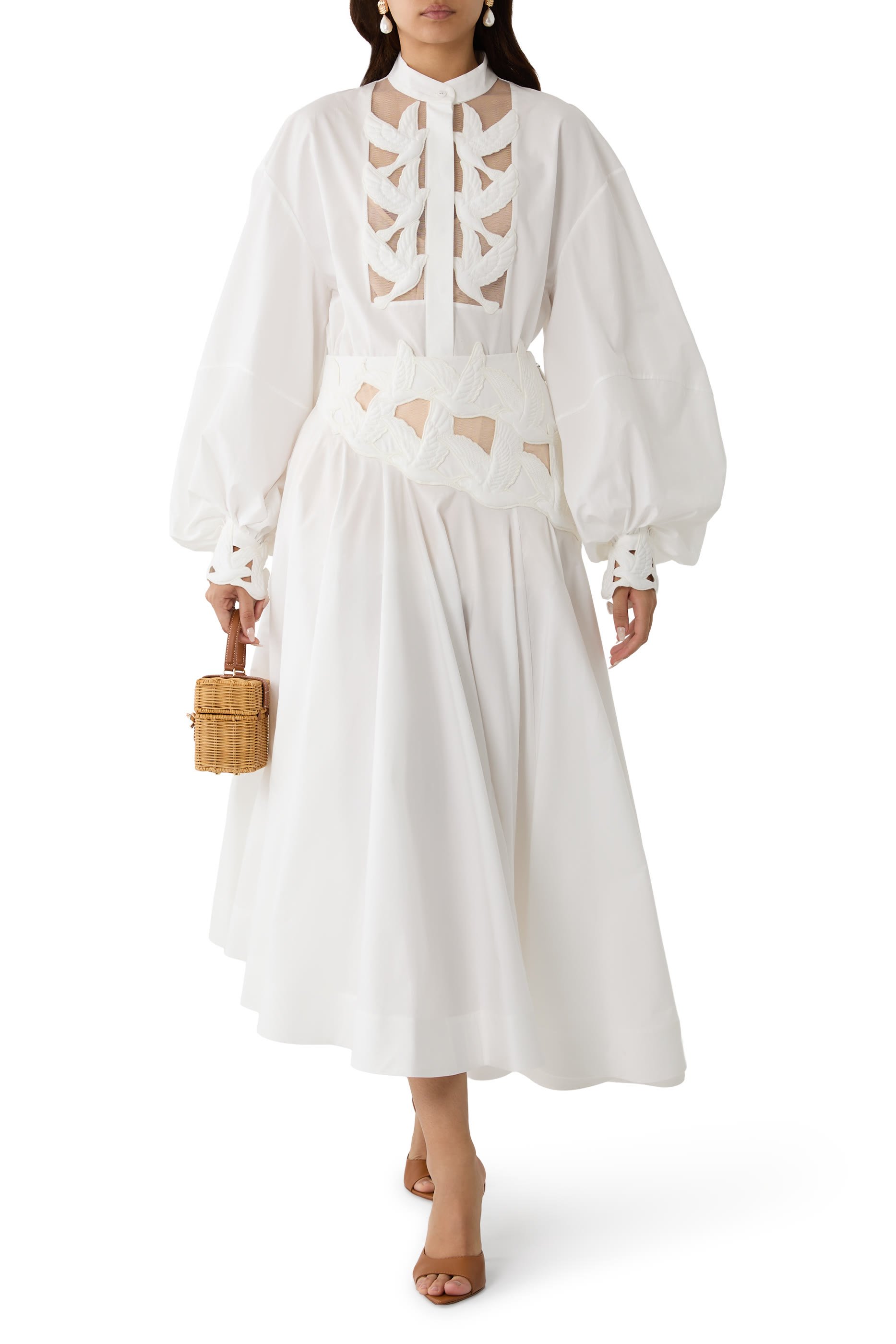 تنورة لونا طويلة بتطريز بارز الملمس