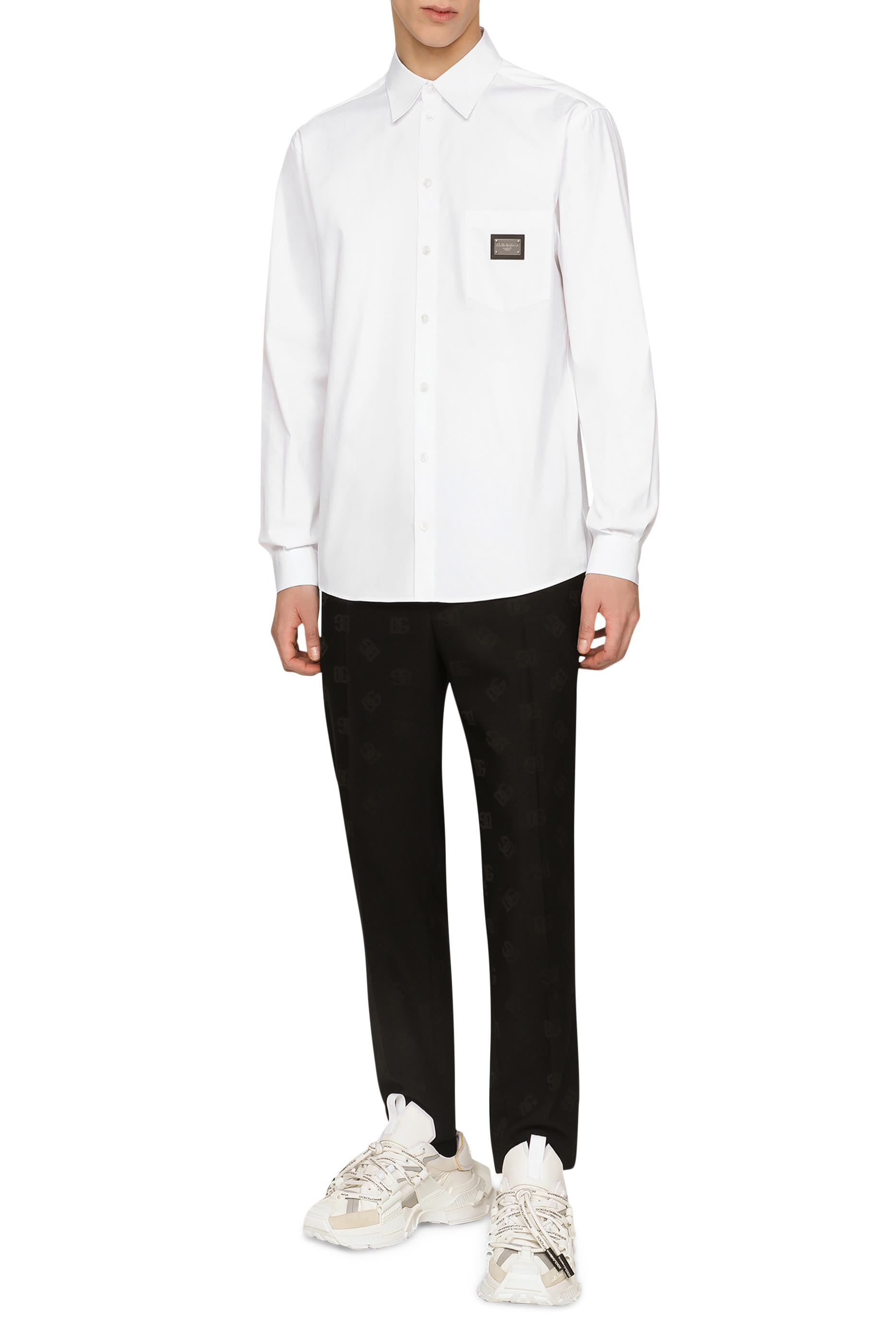 قميص برقعة بشعار الماركة قطن