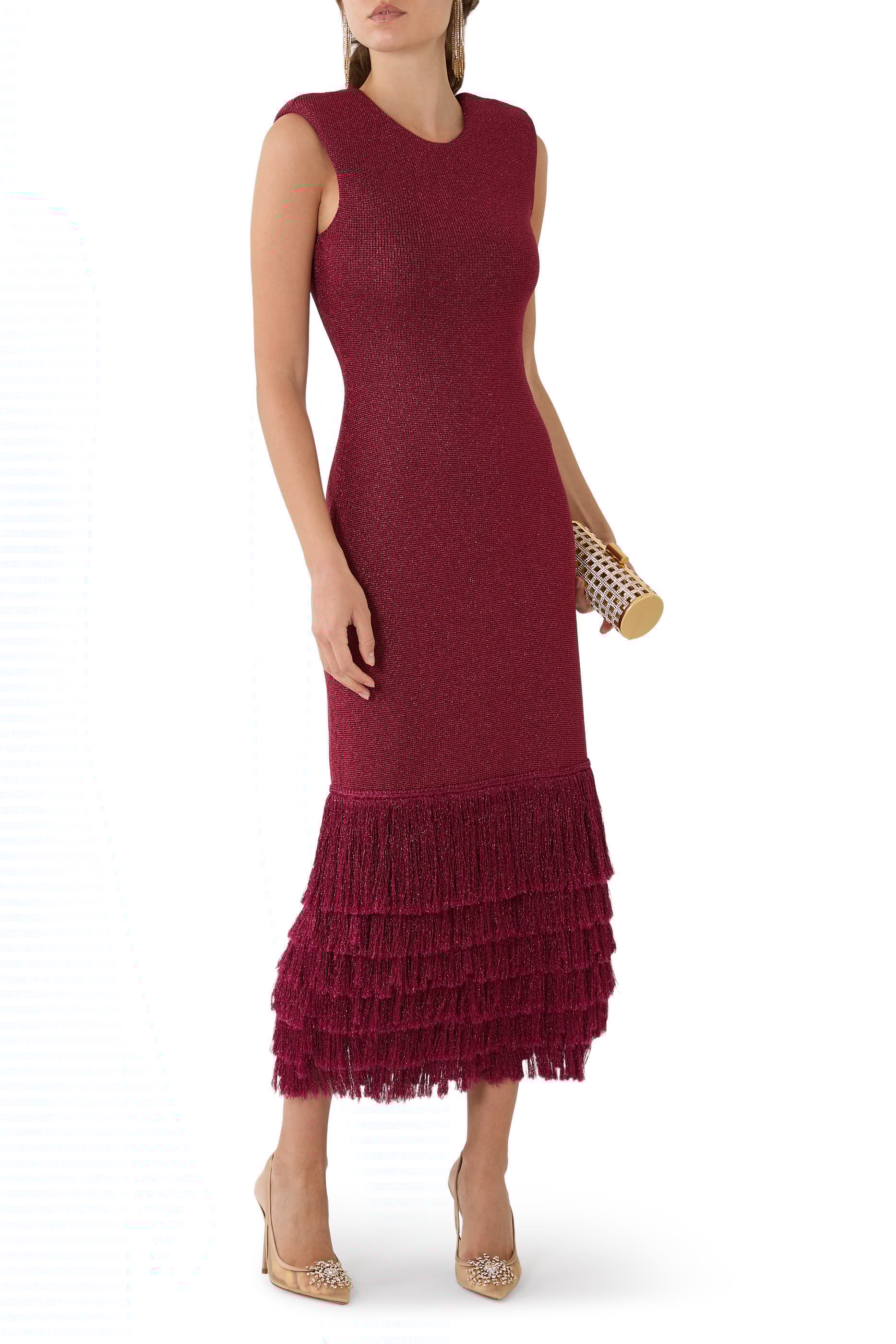 فستان بريز منسوج متوسط الطول