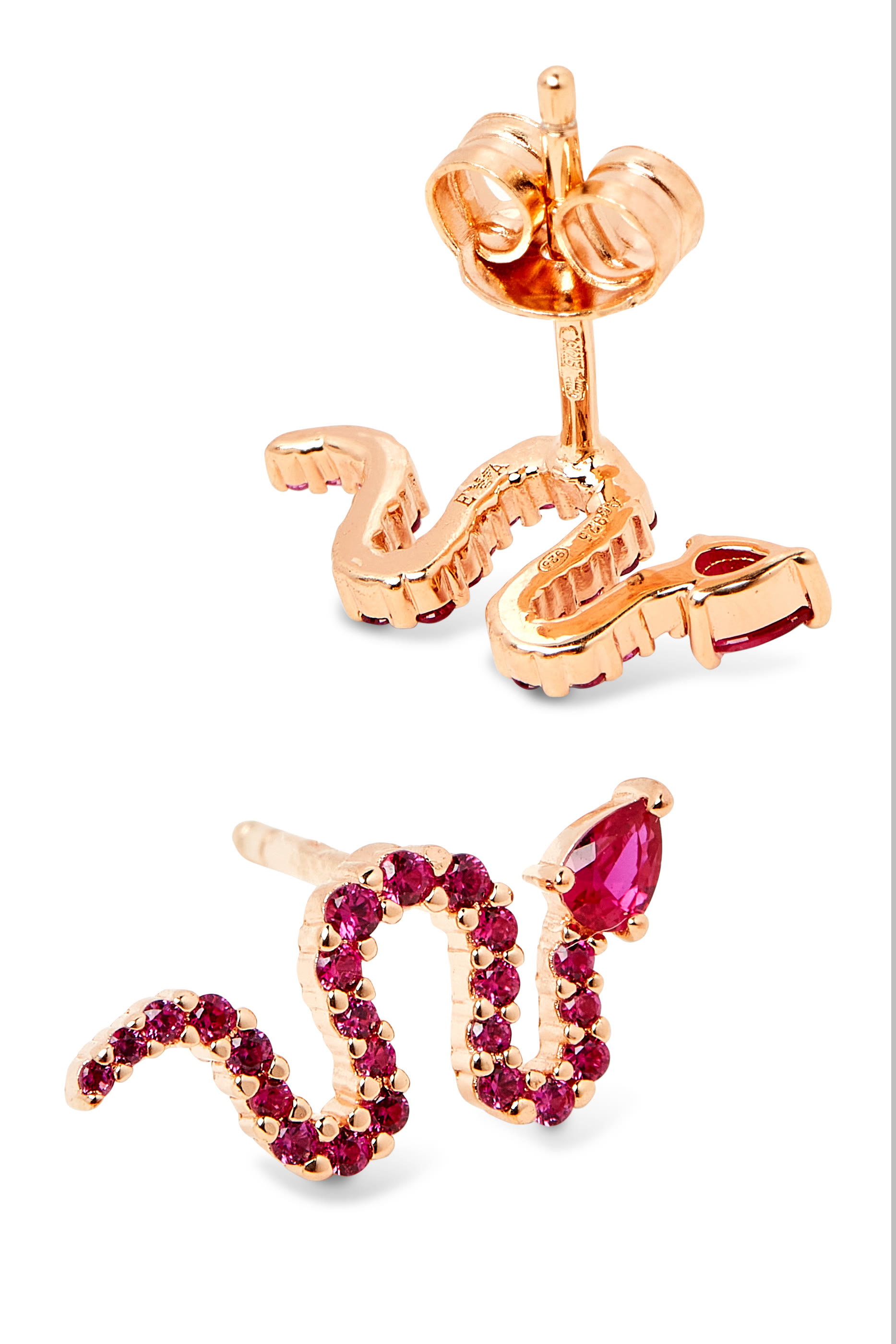 أقراط بتصميم ثعبان بأحجار، فضة إسترلينية مطلية بذهب وردي عيار 14