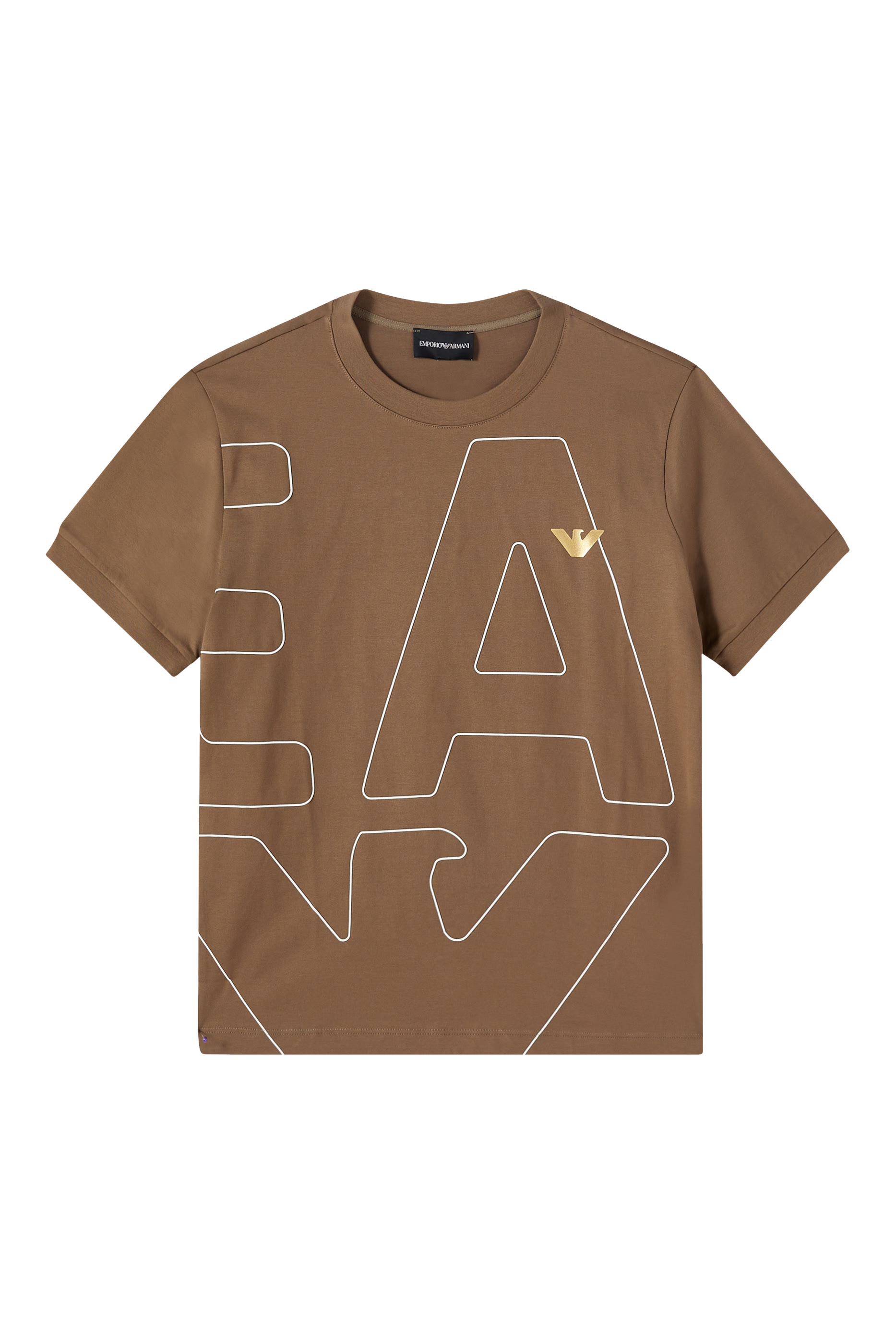 تيشيرت بأكمام قصيرة ونقشة شعار الماركة في المنتصف للأطفال