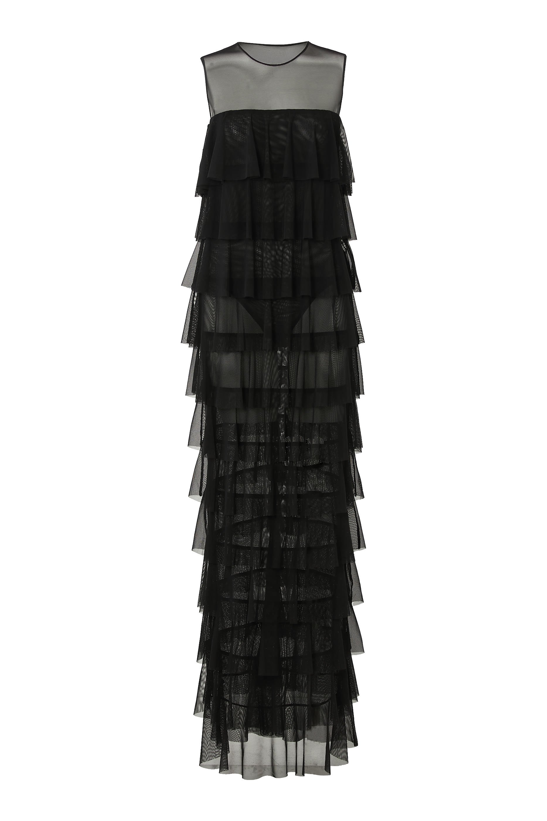 فستان سهرة بلا أكمام بتصميم متدرج بكشكش