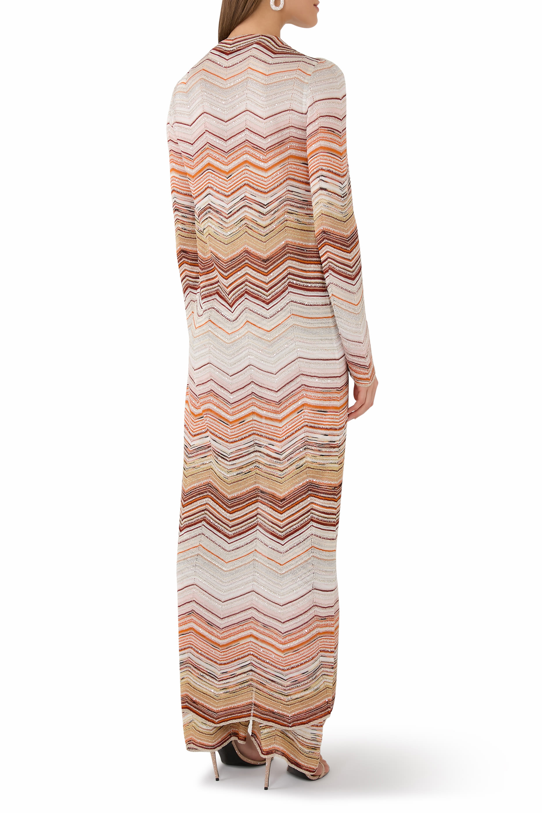 كارديغان طويل بنمط خطوط متعرجة مزين بدانتيل وترتر لاميه