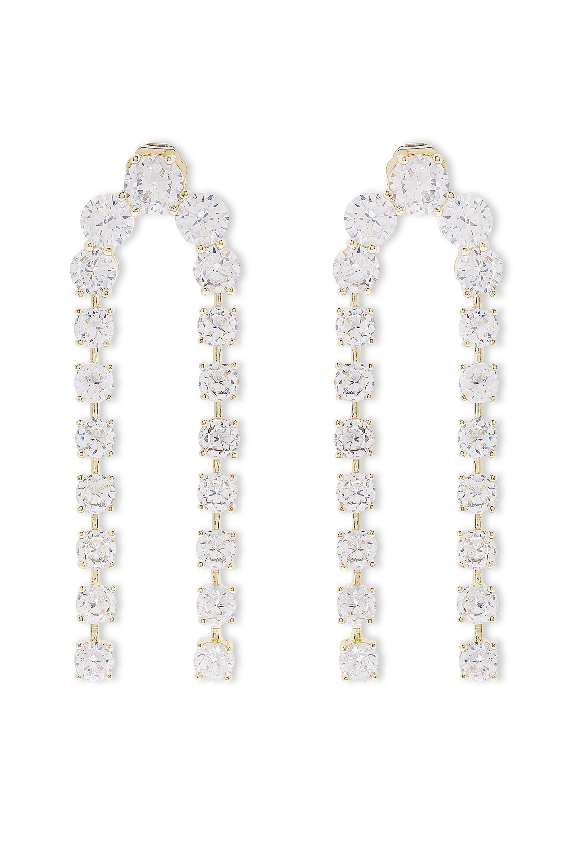 أقراط مقوسة متدلية مرصعة بأحجار زركونيا مكعبة نحاس مطلي بالذهب