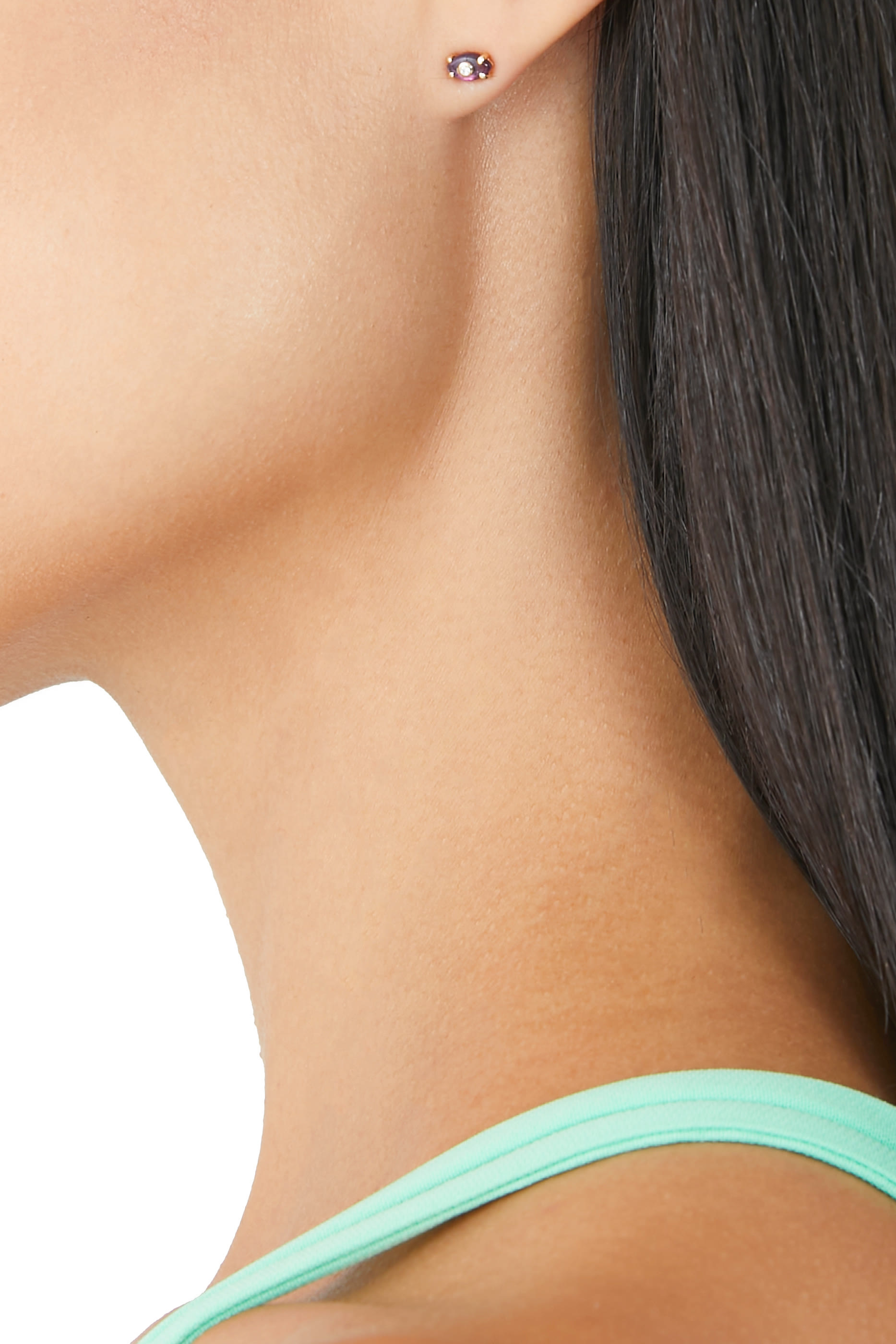 قرط منفرد بعين حسود مرصع بالجمشت والماس ذهب أصفر عيار 14