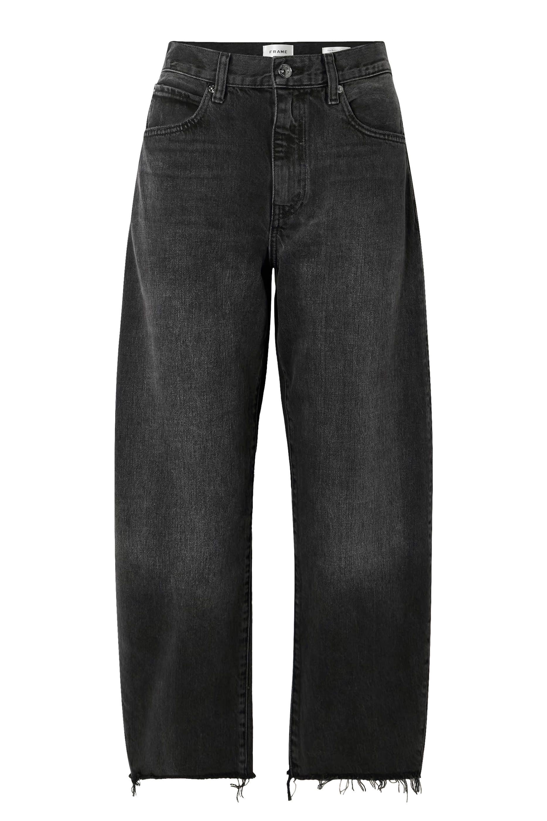 بنطال جينز بابل بقصة ساق أسطوانية قصيرة بخصر مرتفع وحافة منسلة