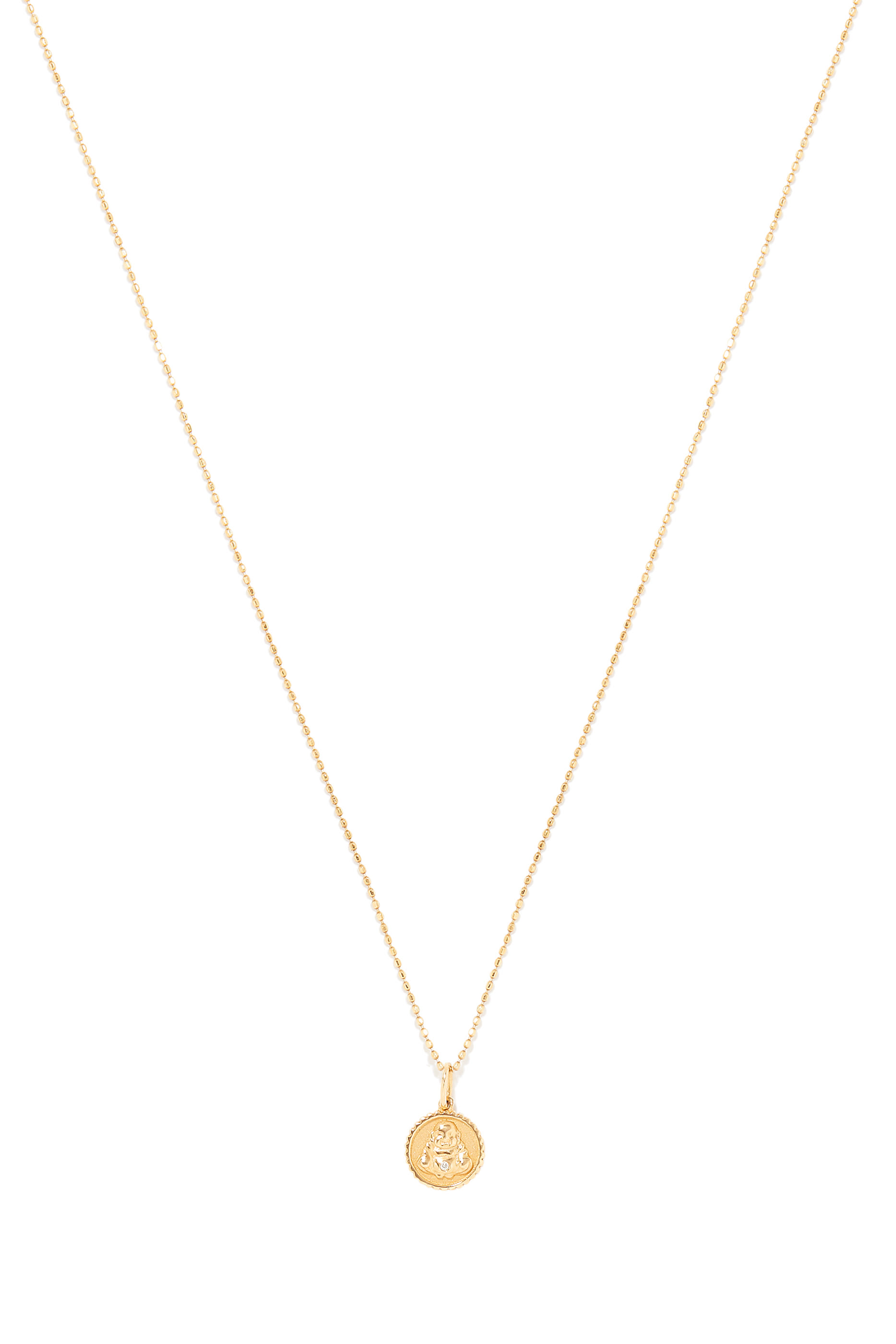 قلادة بدلاية بتصميم عملة رفيعة لبوذا جالس مرصعة بالكريستال ذهب أصفر عيار 14