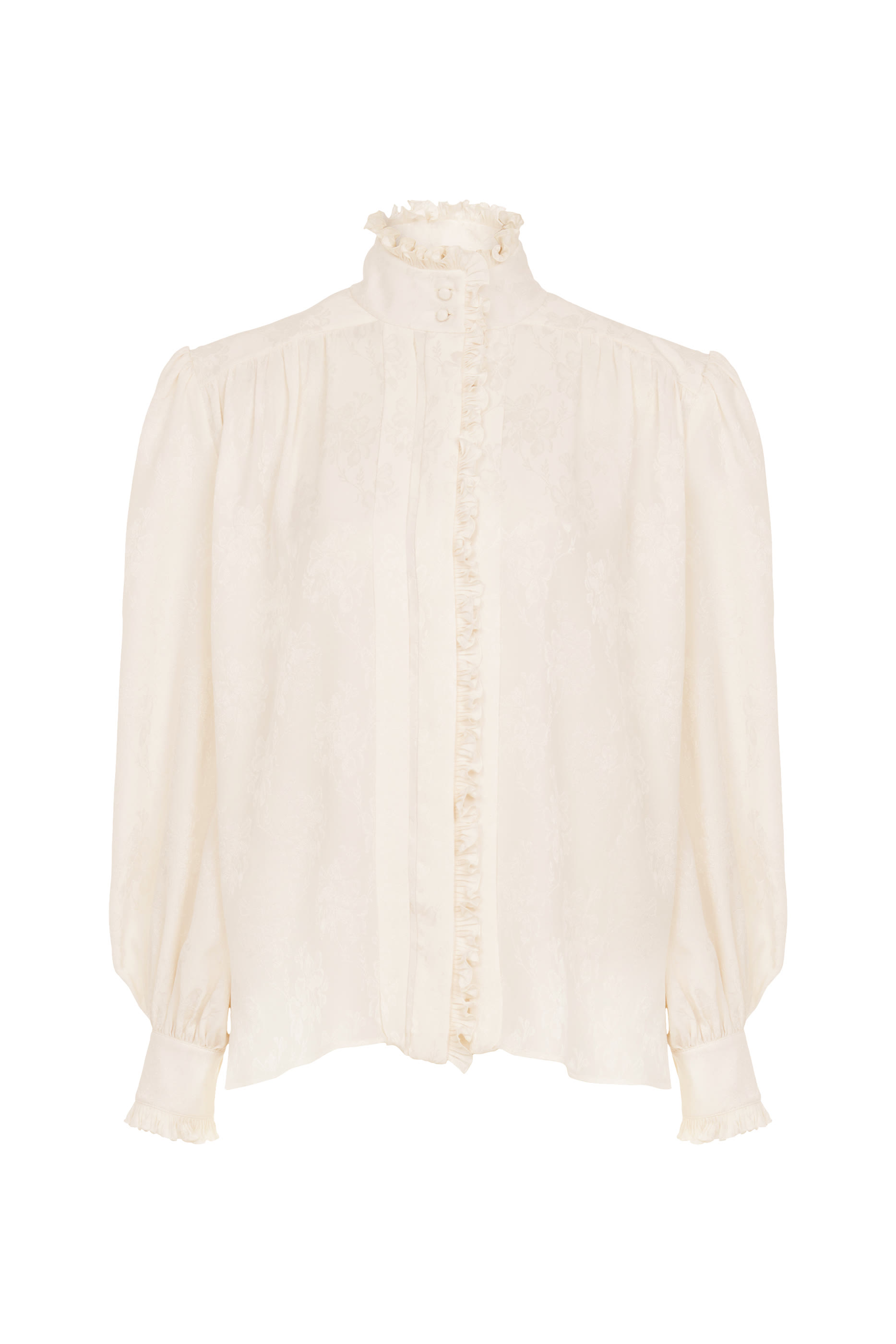 بلوزة بقصة فضفاضة وكشكش حرير جاكار