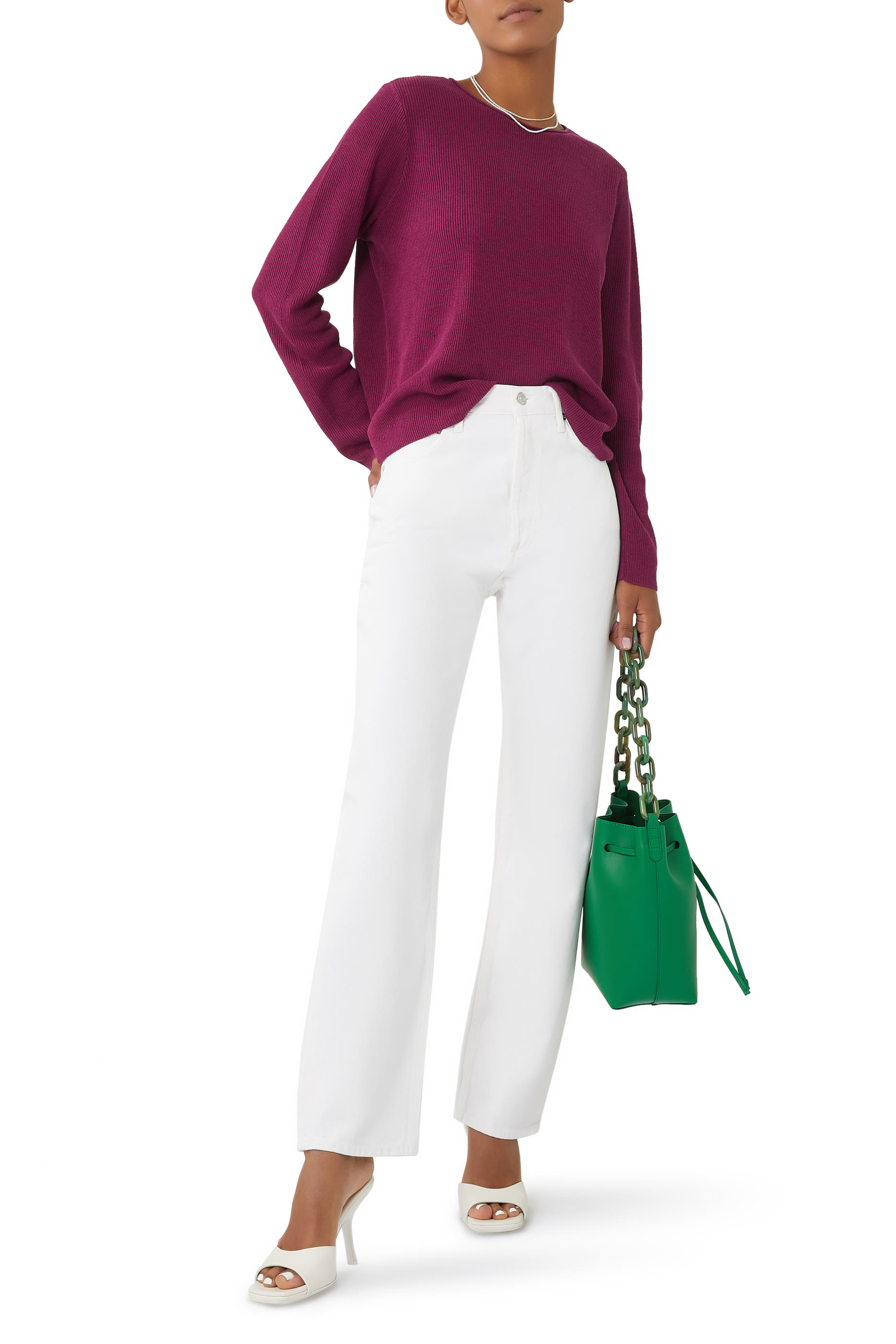 بنطال جينز ناينتيز بينش بخصر مرتفع وقصة ساق مستقيمة