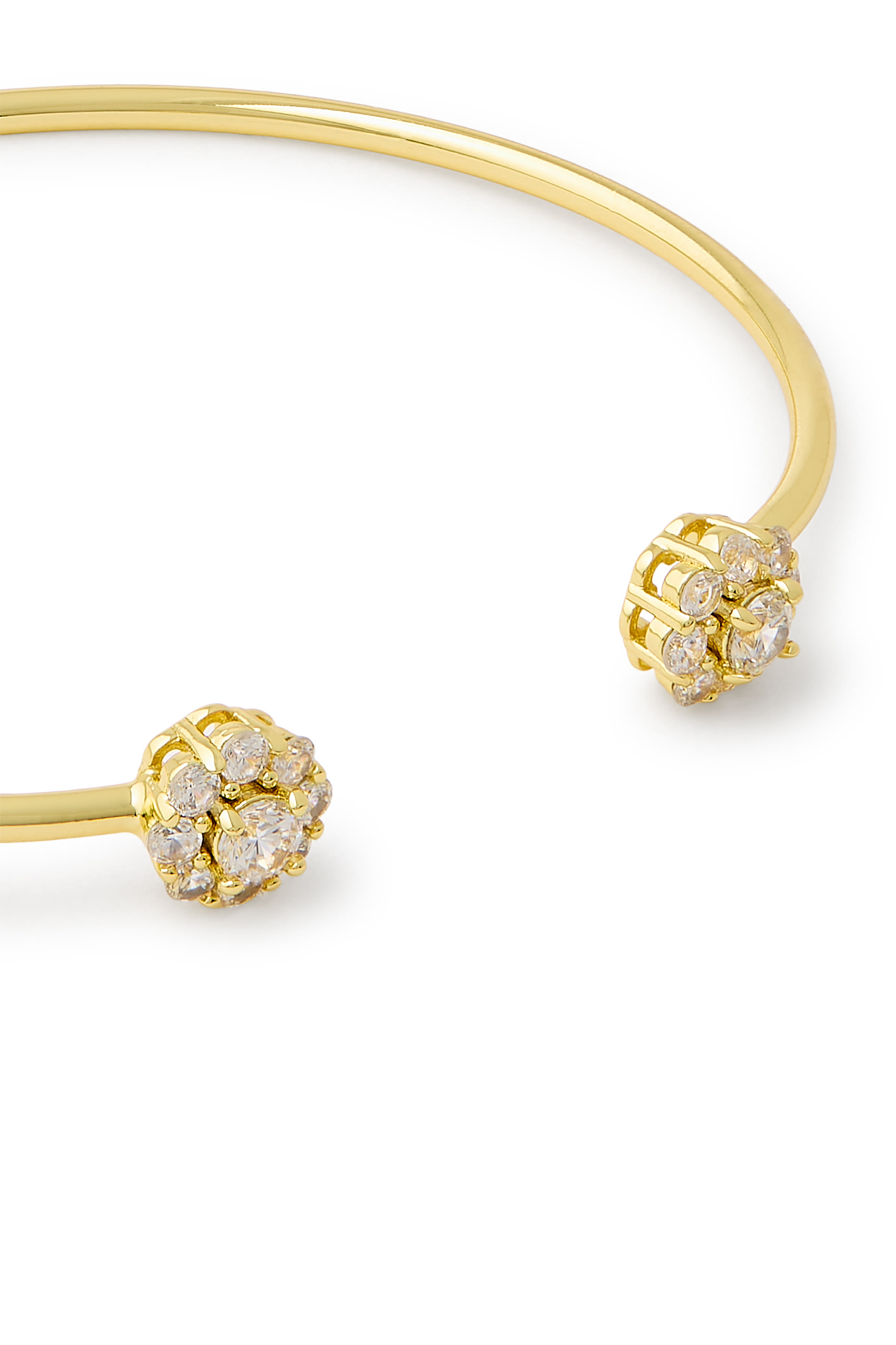 سوار هالو مفتوح رفيع مزين بأحجار زركونيا مكعبة بتصميم مستدير، نحاس مطلي بالذهب