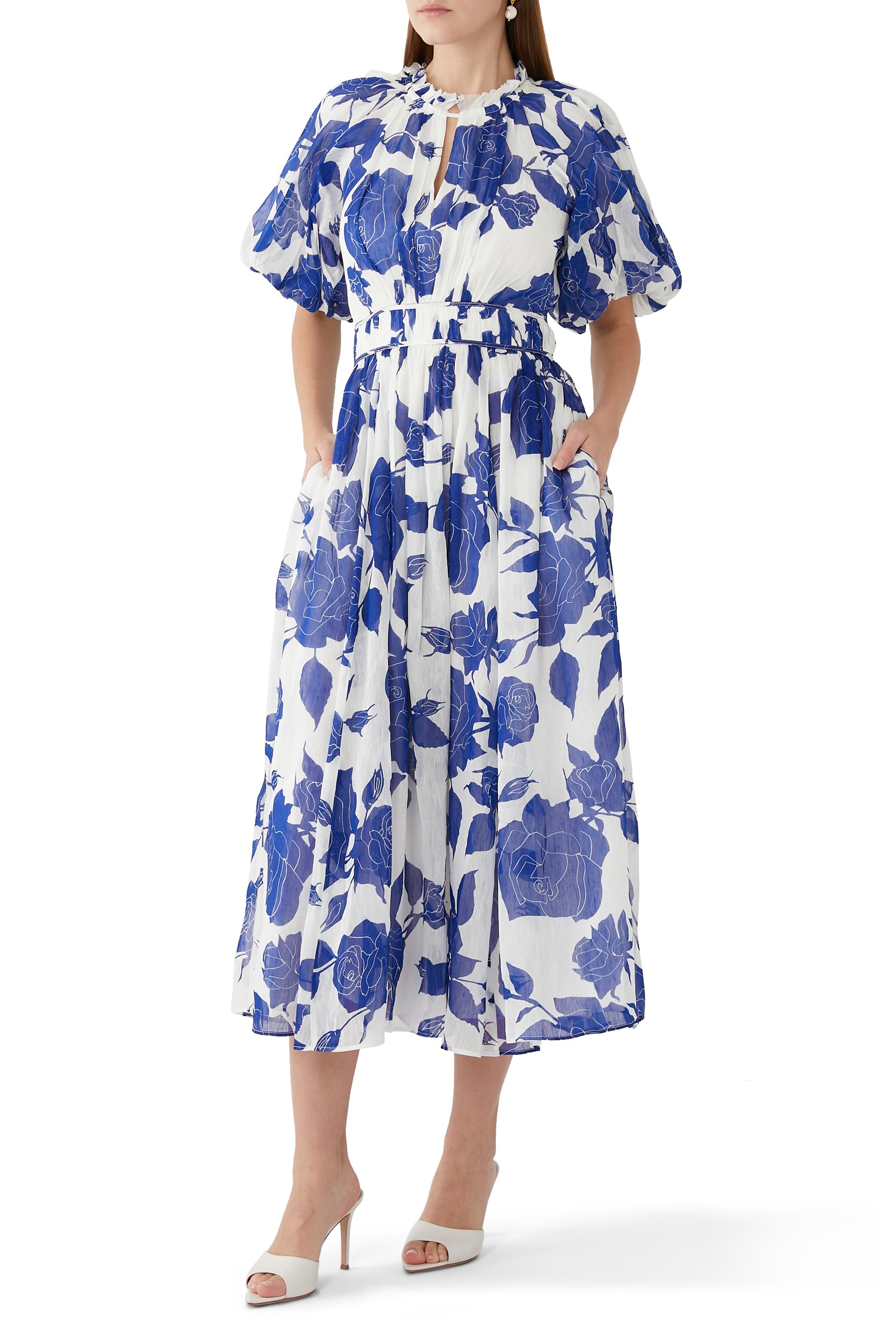 فستان اليسيوم متوسط الطول بأكمام منفوخة