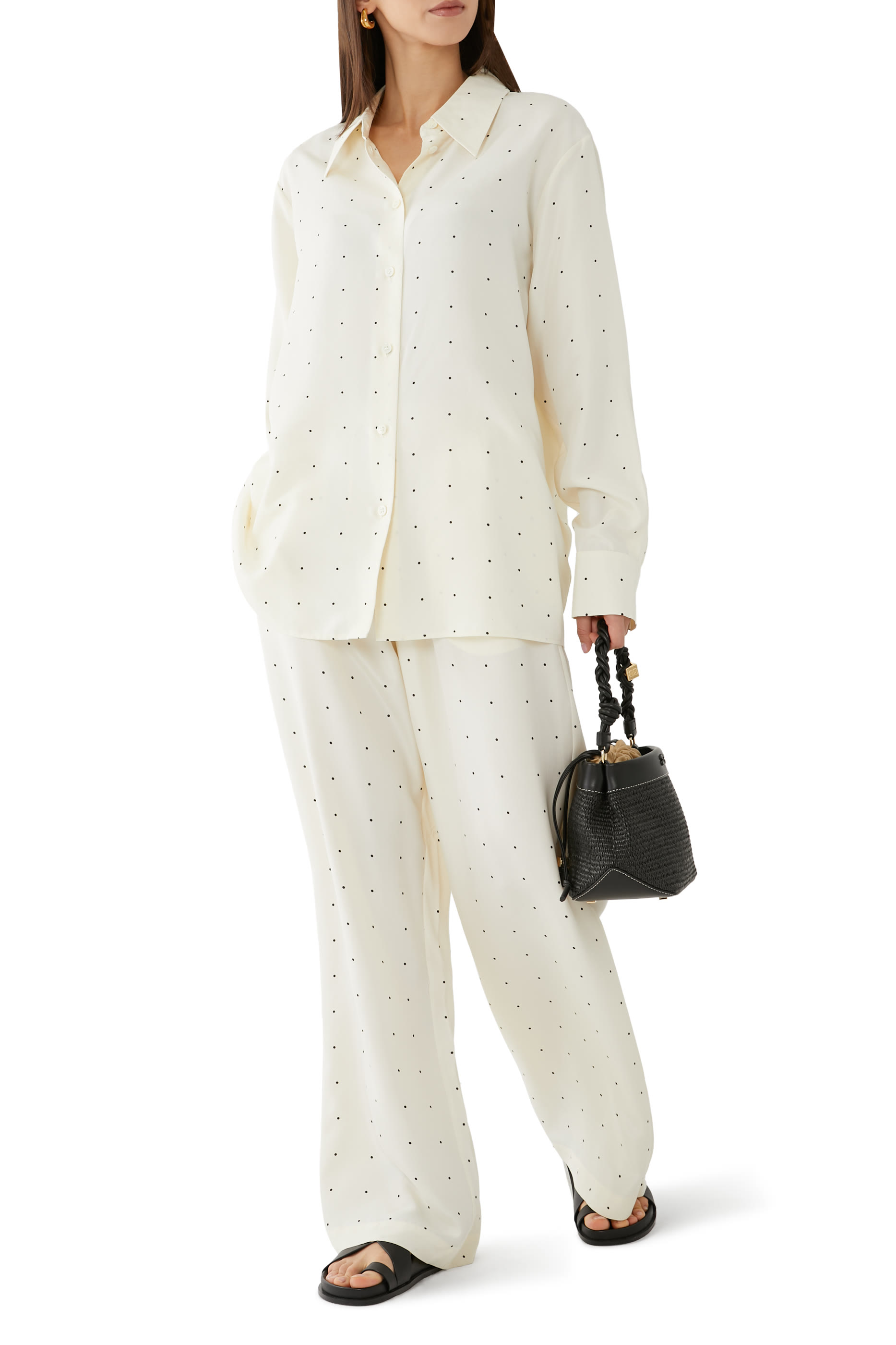 بنطال حرير منقط بقصة مريحة